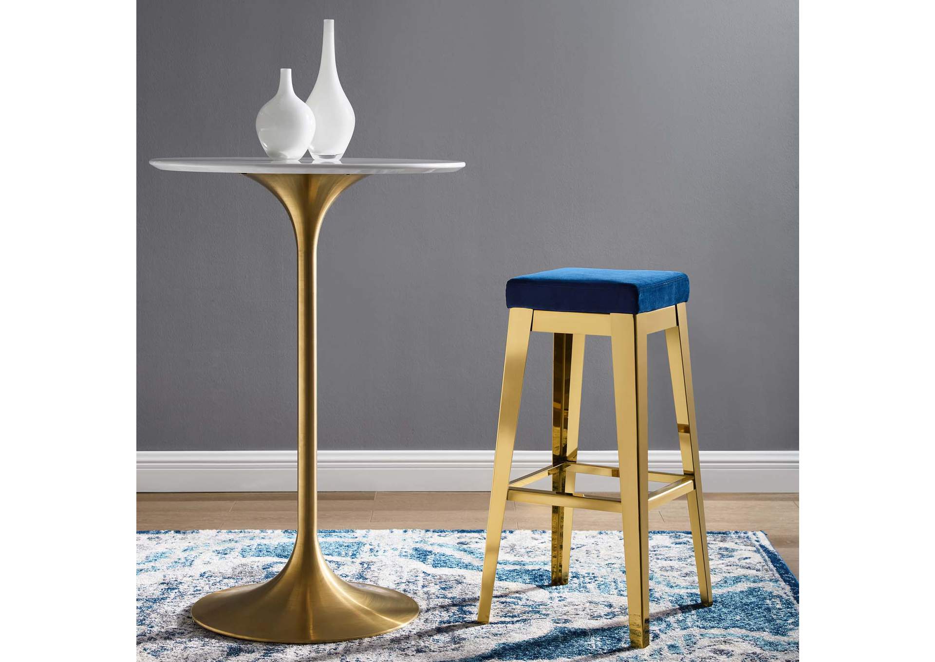 Gold Navy Arrive Gold Stainless Steel Performance Velvet Bar Stool,Modway