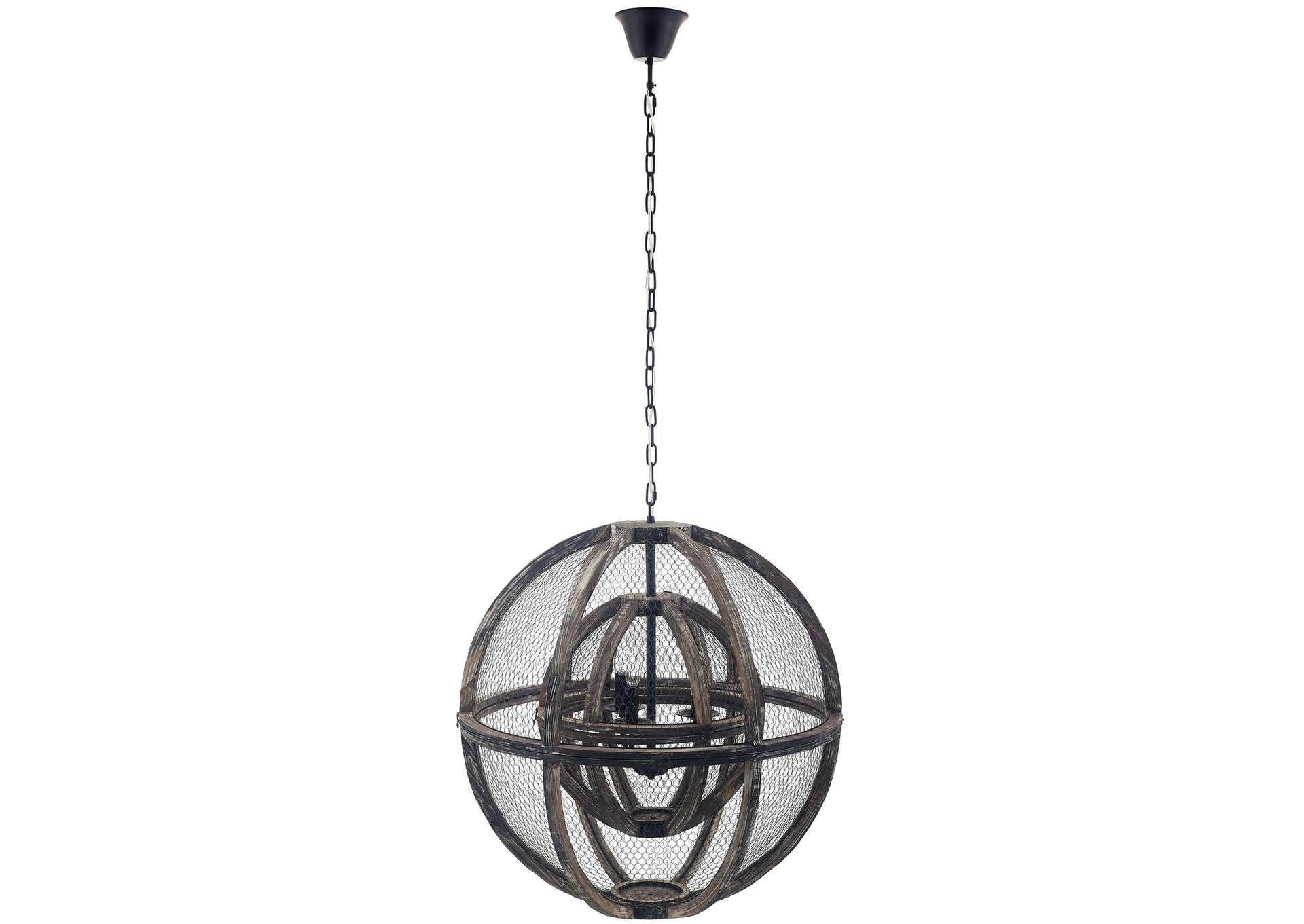 Gravitate Globe Rustic Oak Wood Pendant Light Chandelier,Modway