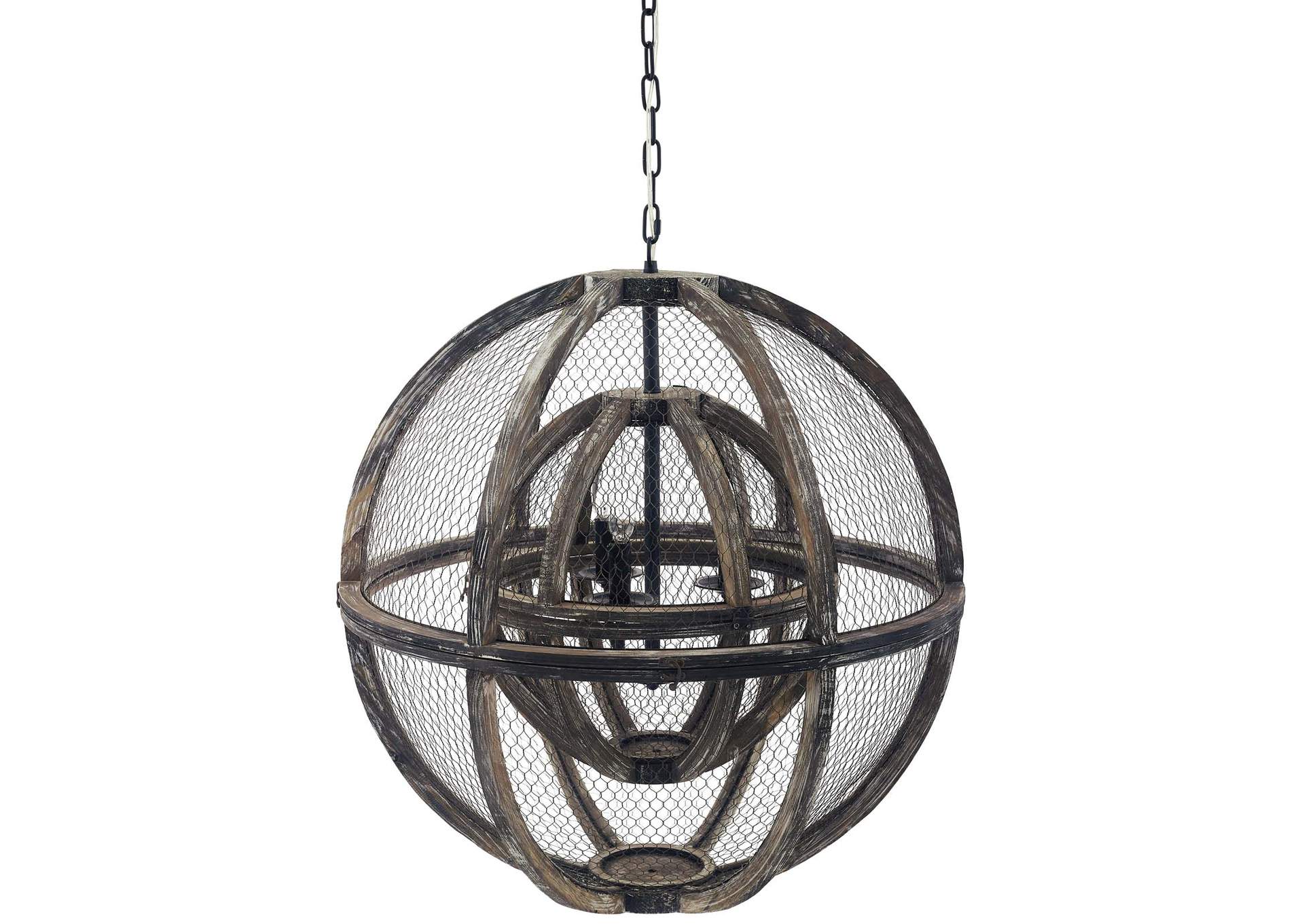 Gravitate Globe Rustic Oak Wood Pendant Light Chandelier,Modway