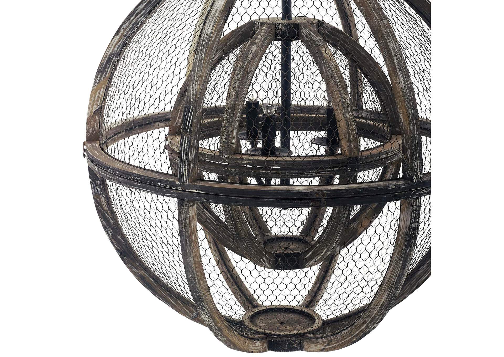 Gravitate Globe Rustic Oak Wood Pendant Light Chandelier,Modway