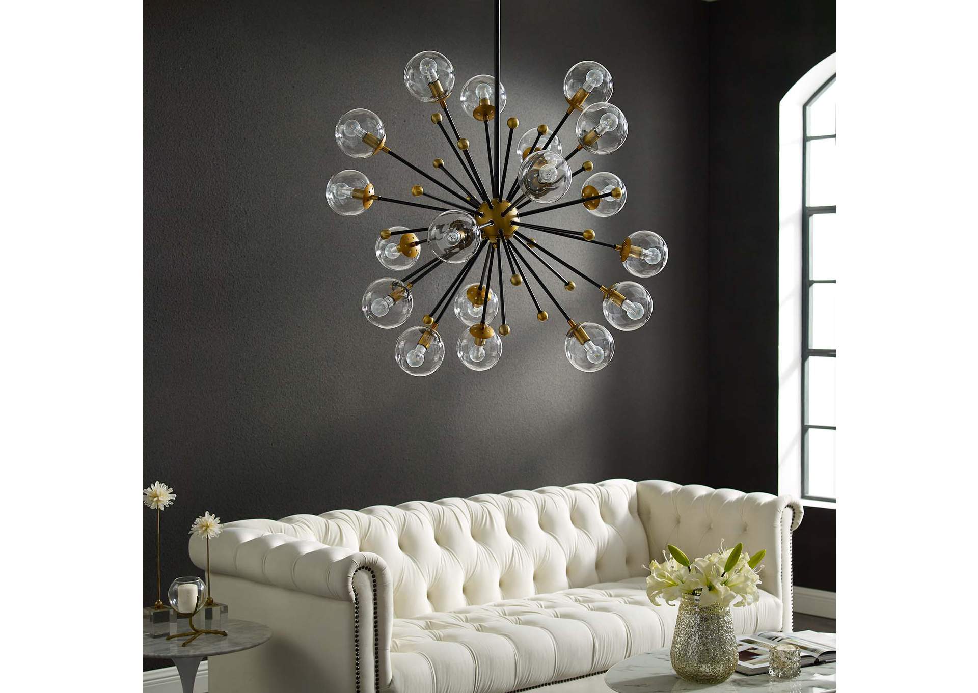 Constellation Clear Glass and Brass Ceiling Light Pendant Chandelier,Modway