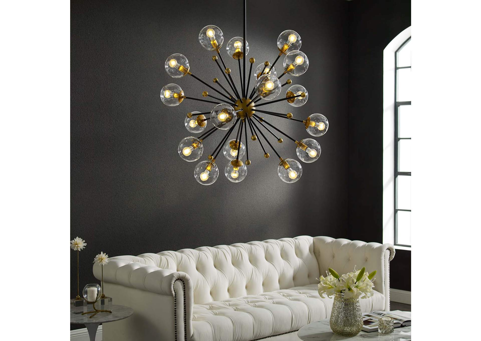 Constellation Clear Glass and Brass Ceiling Light Pendant Chandelier,Modway