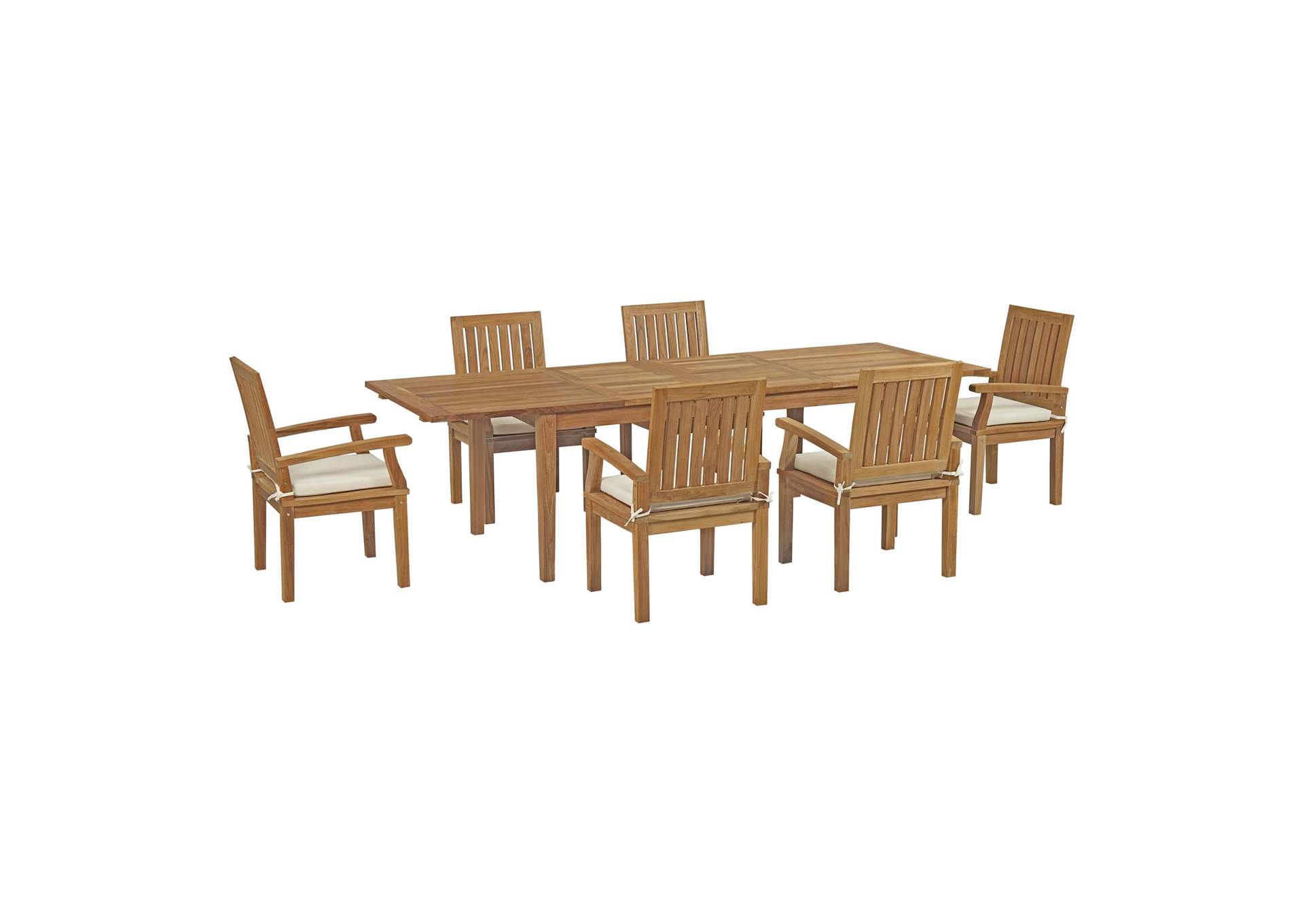 Natural White Marina 7 Piece Outdoor Patio Teak Dining Set,Modway