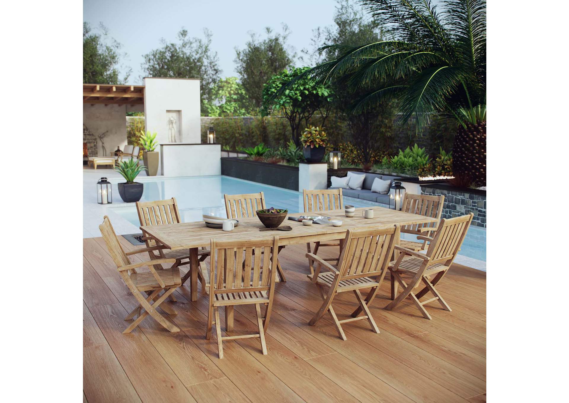 Natural Marina 9 Piece Outdoor Patio Teak Dining Set,Modway