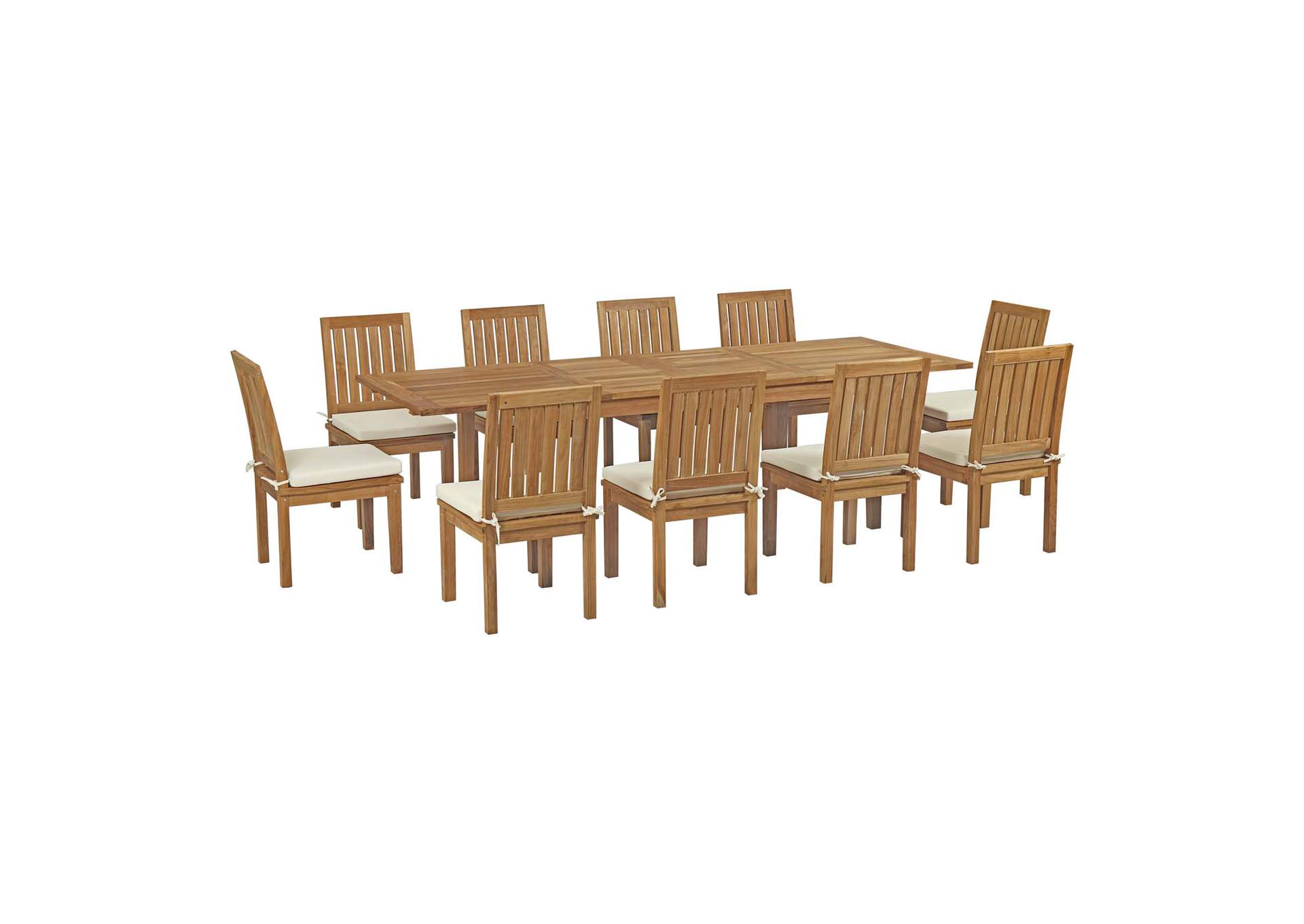 Natural White Marina 11 Piece Outdoor Patio Teak Dining Set,Modway