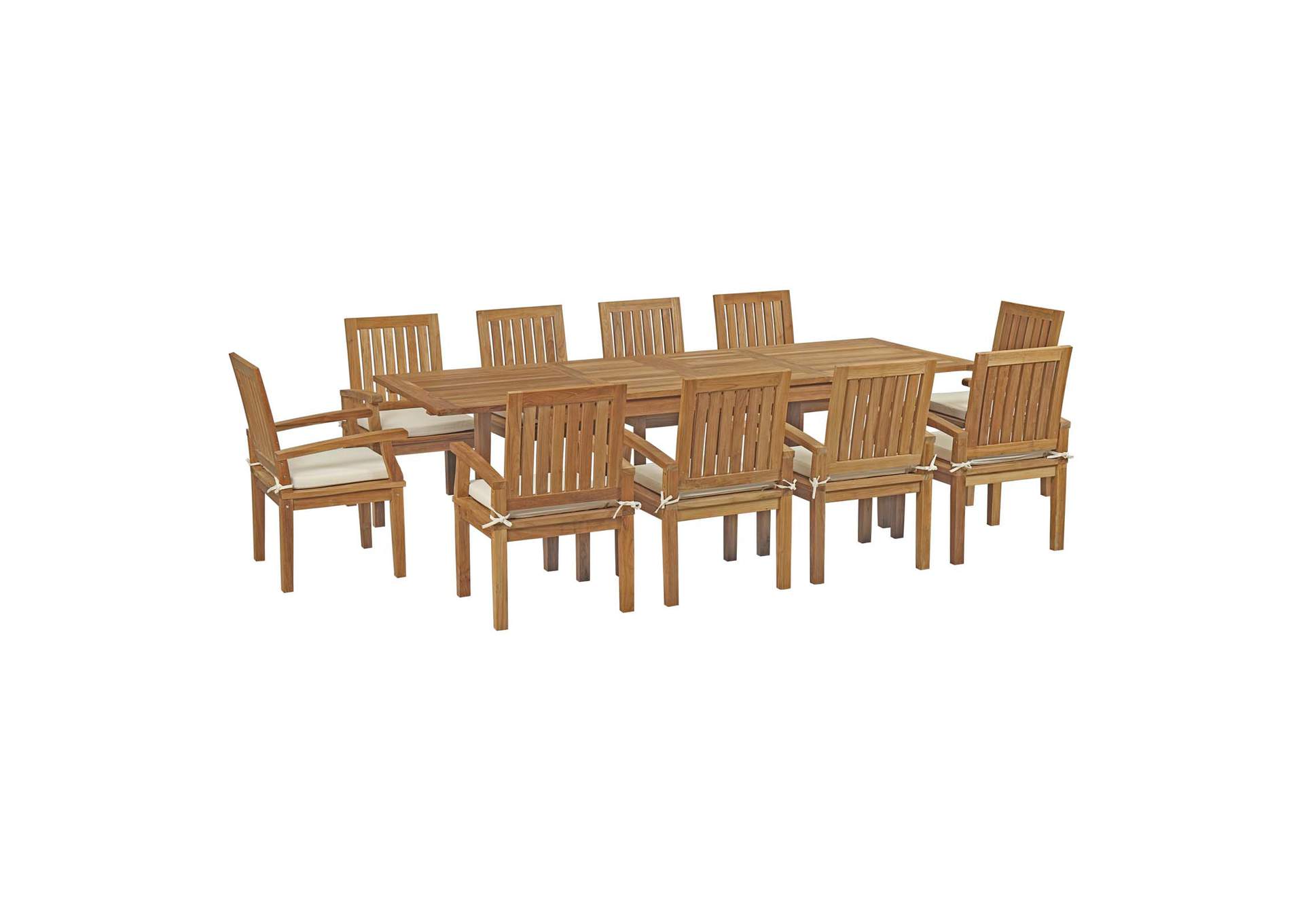 Natural White Marina 11 Piece Outdoor Patio Teak Dining Set,Modway