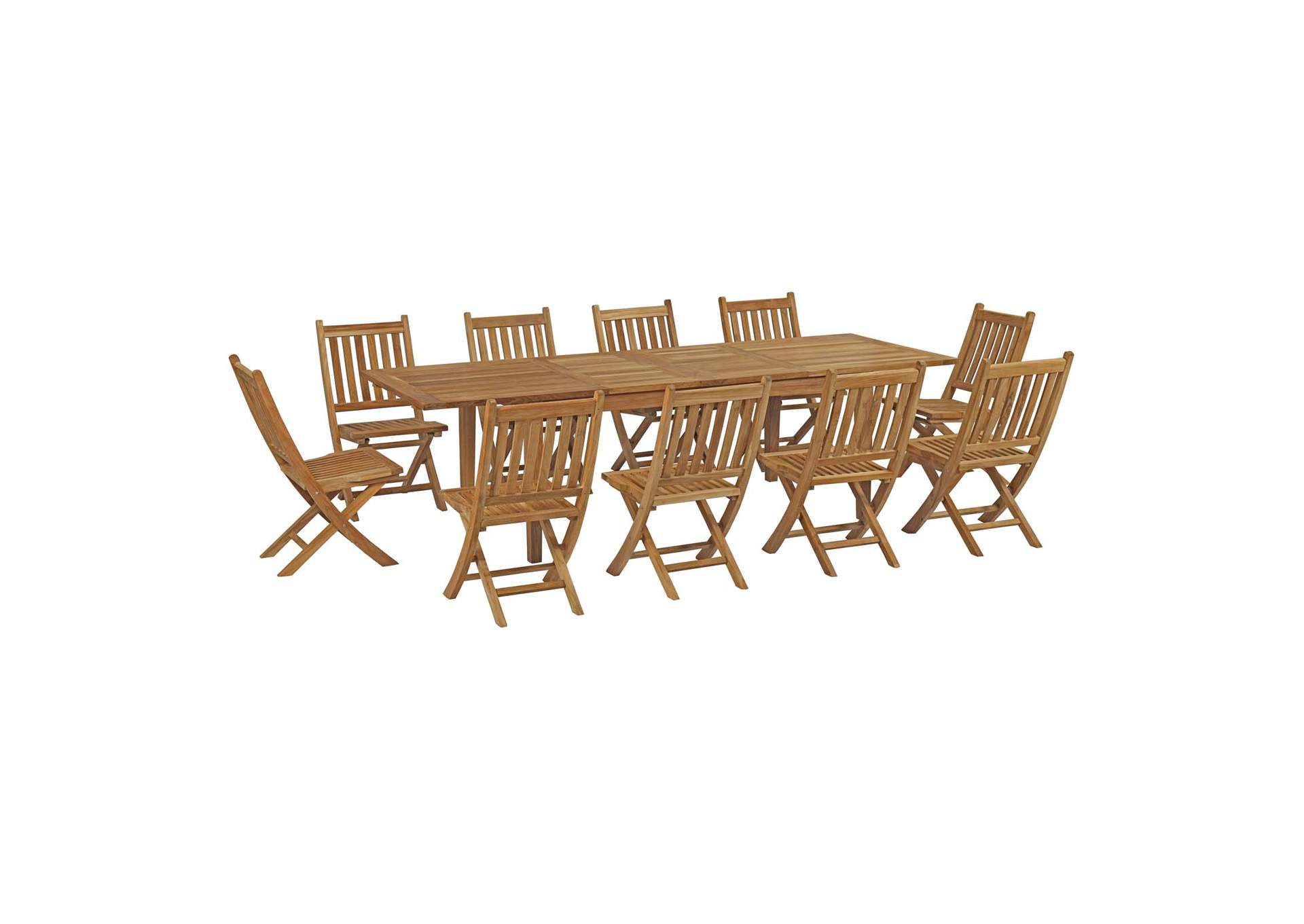 Natural Marina 11 Piece Outdoor Patio Teak Dining Set,Modway