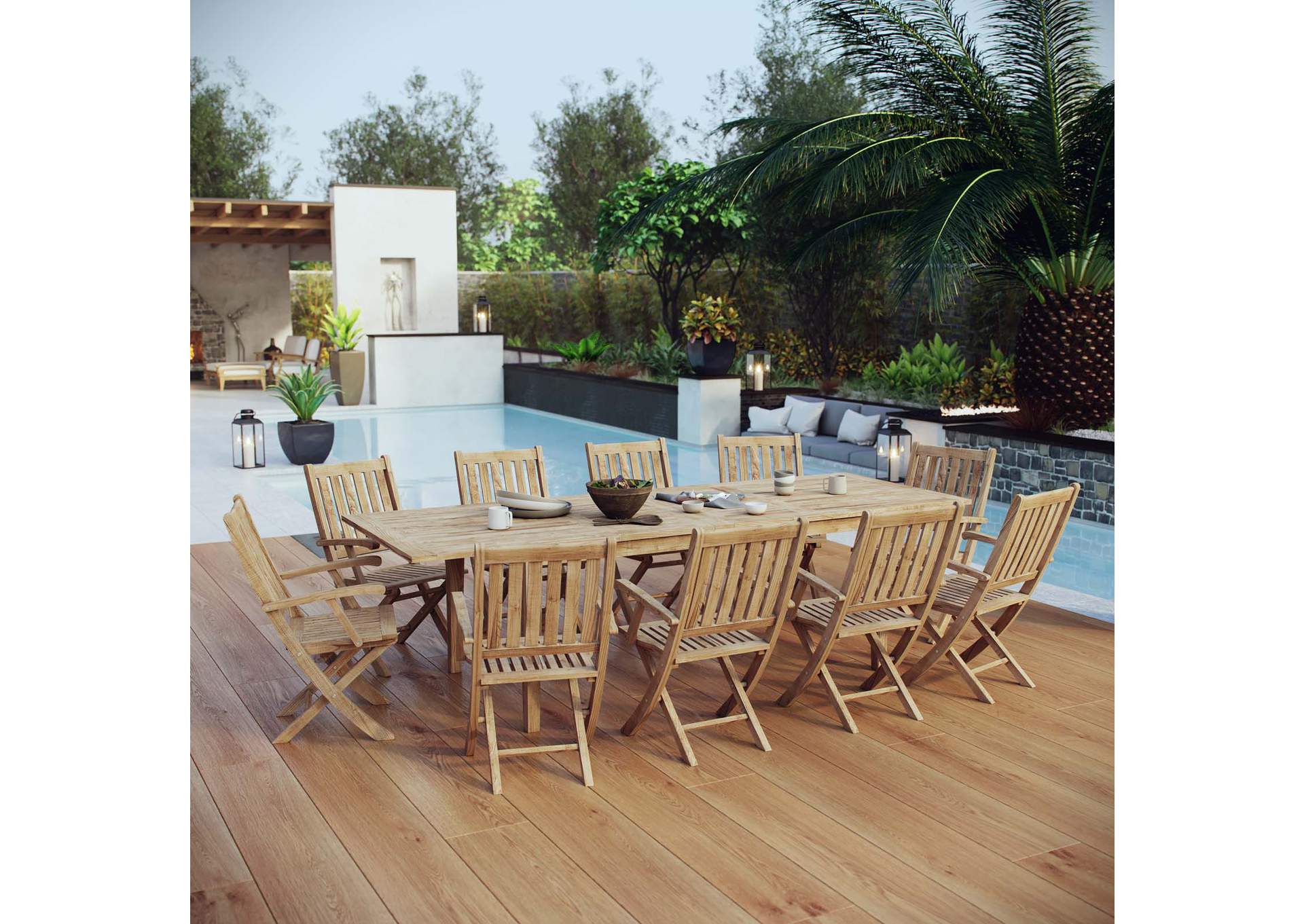 Natural Marina 11 Piece Outdoor Patio Teak Dining Set,Modway