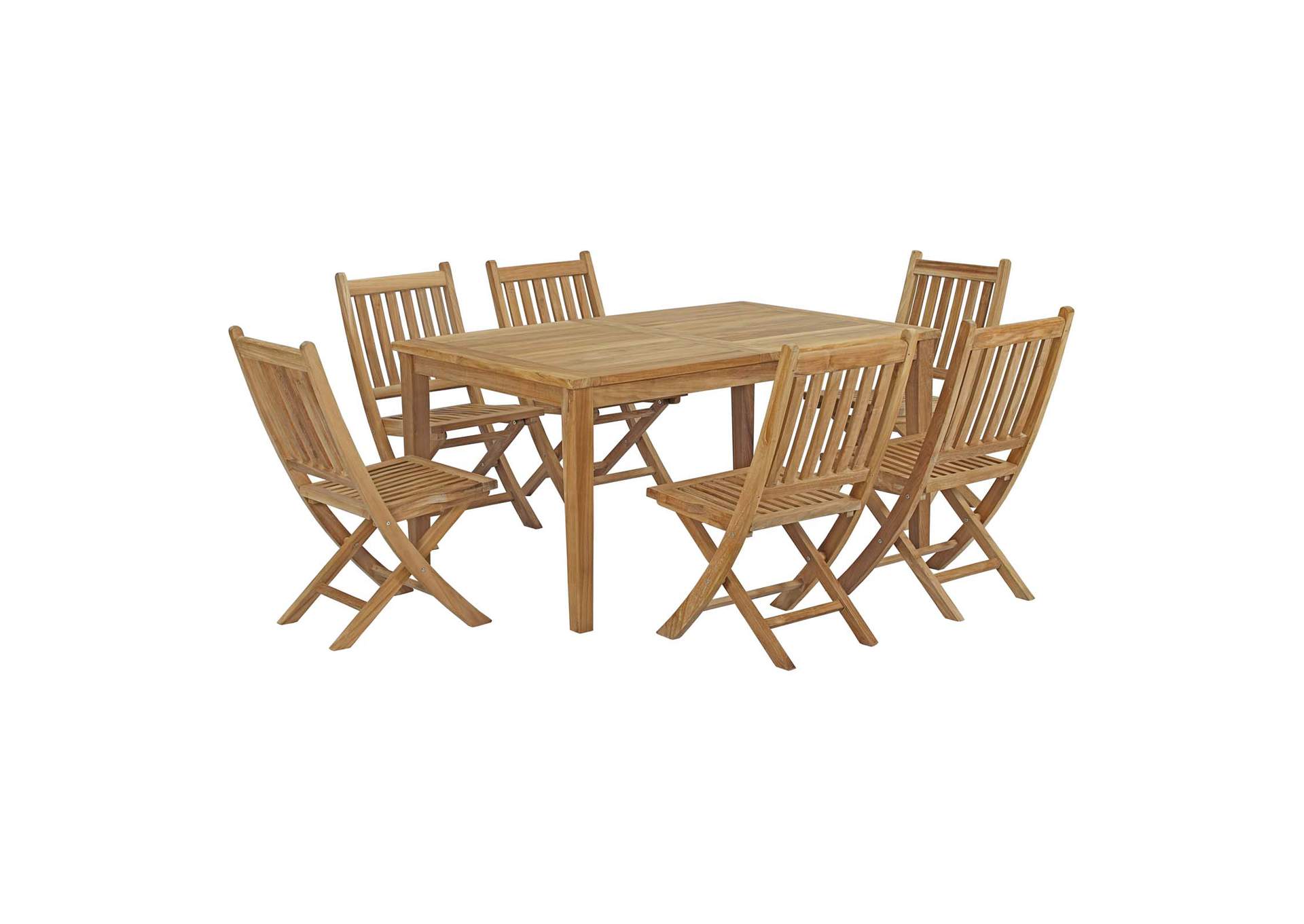 Natural Marina 7 Piece Outdoor Patio Teak Dining Set,Modway