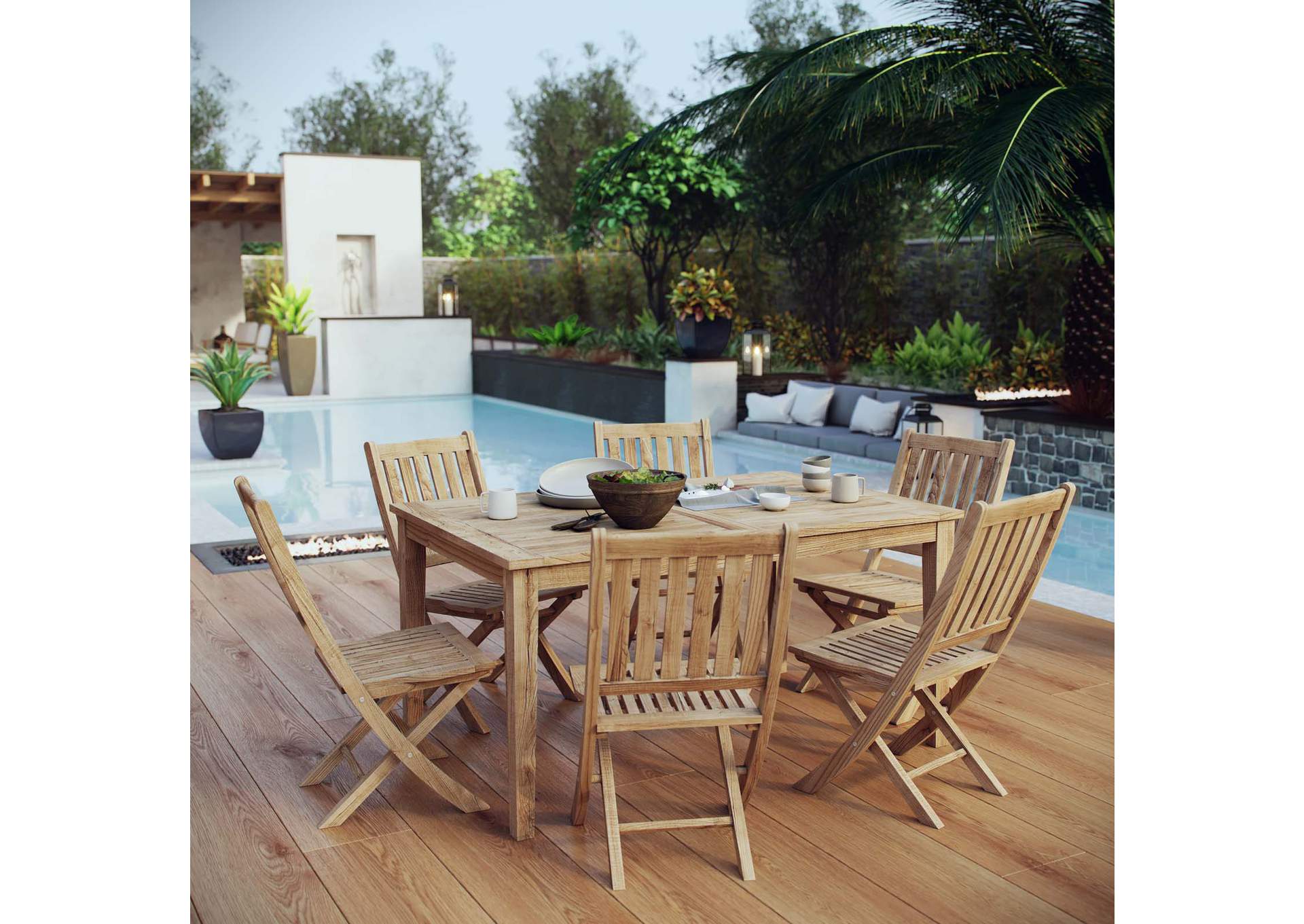 Natural Marina 7 Piece Outdoor Patio Teak Dining Set,Modway