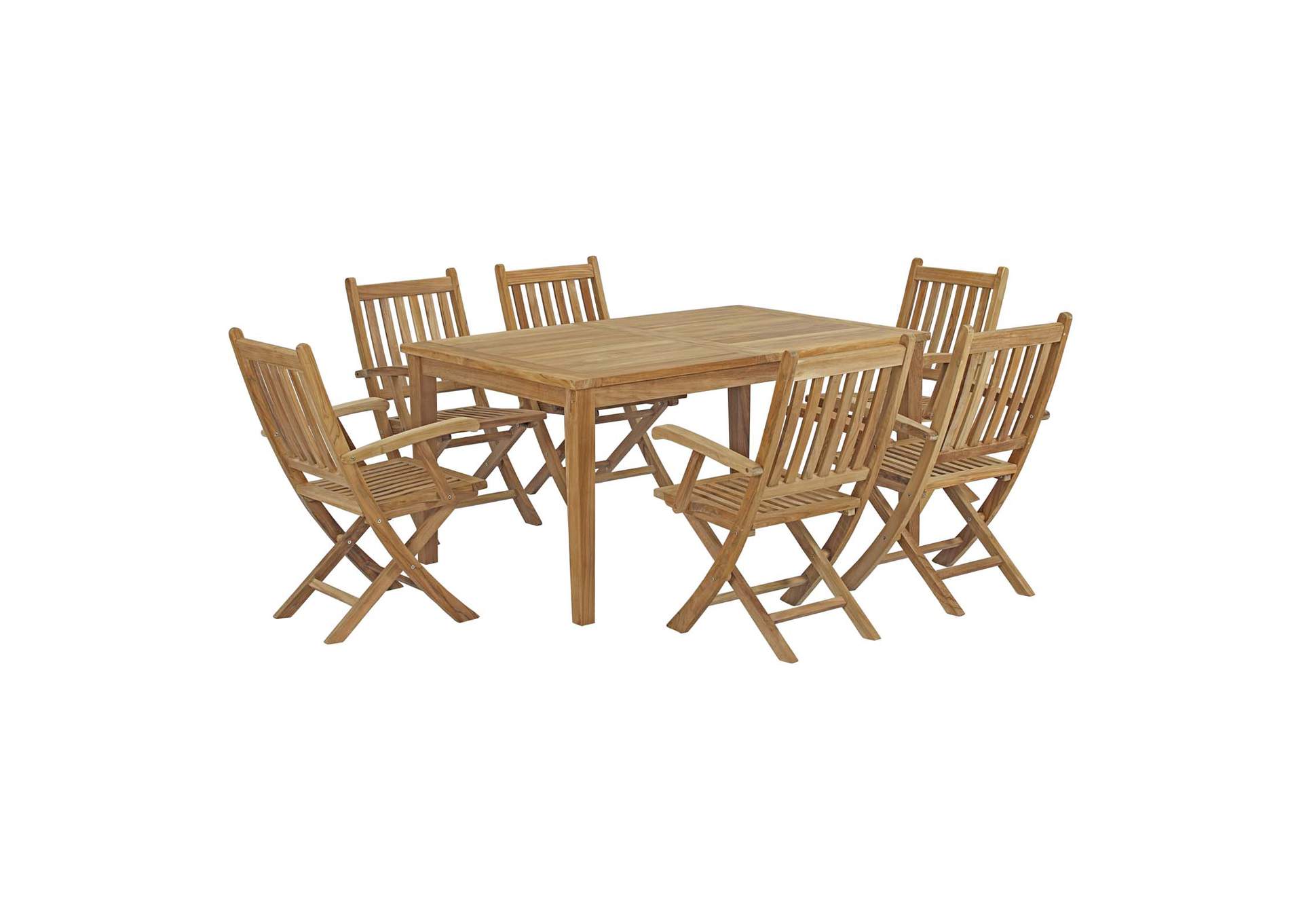 Natural Marina 7 Piece Outdoor Patio Teak Dining Set,Modway