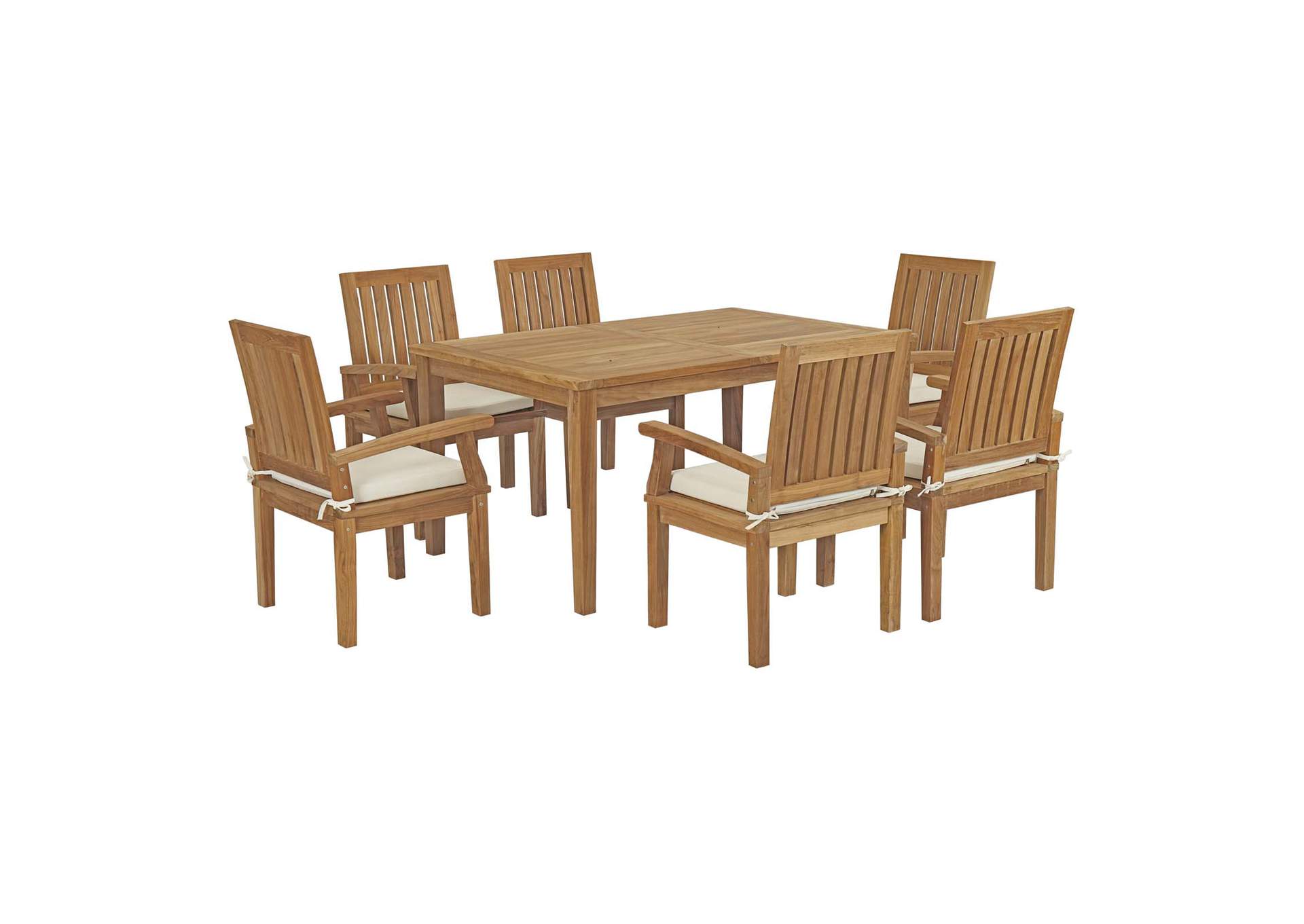 Natural White Marina 7 Piece Outdoor Patio Teak Dining Set,Modway