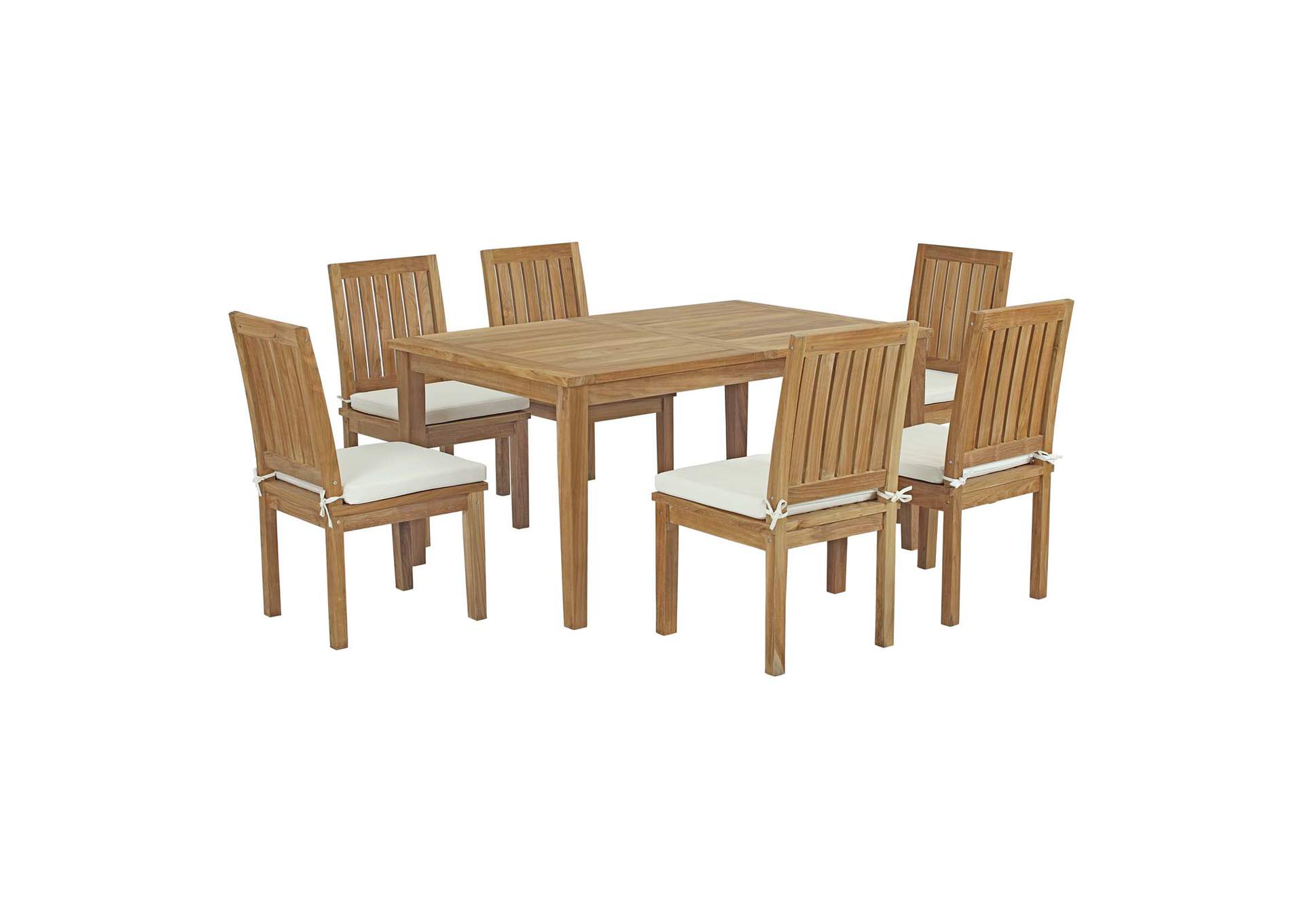 Natural White Marina 7 Piece Outdoor Patio Teak Dining Set,Modway