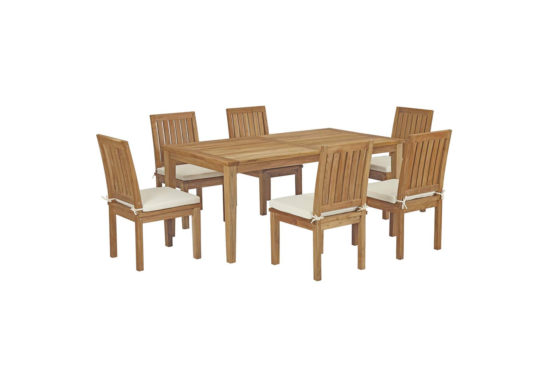 Natural White Marina 7 Piece Outdoor Patio Teak Dining Set,Modway