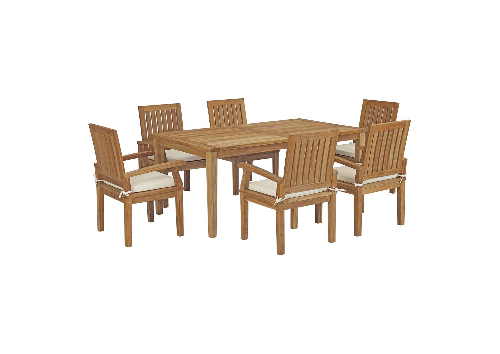 Natural White Marina 7 Piece Outdoor Patio Teak Dining Set,Modway