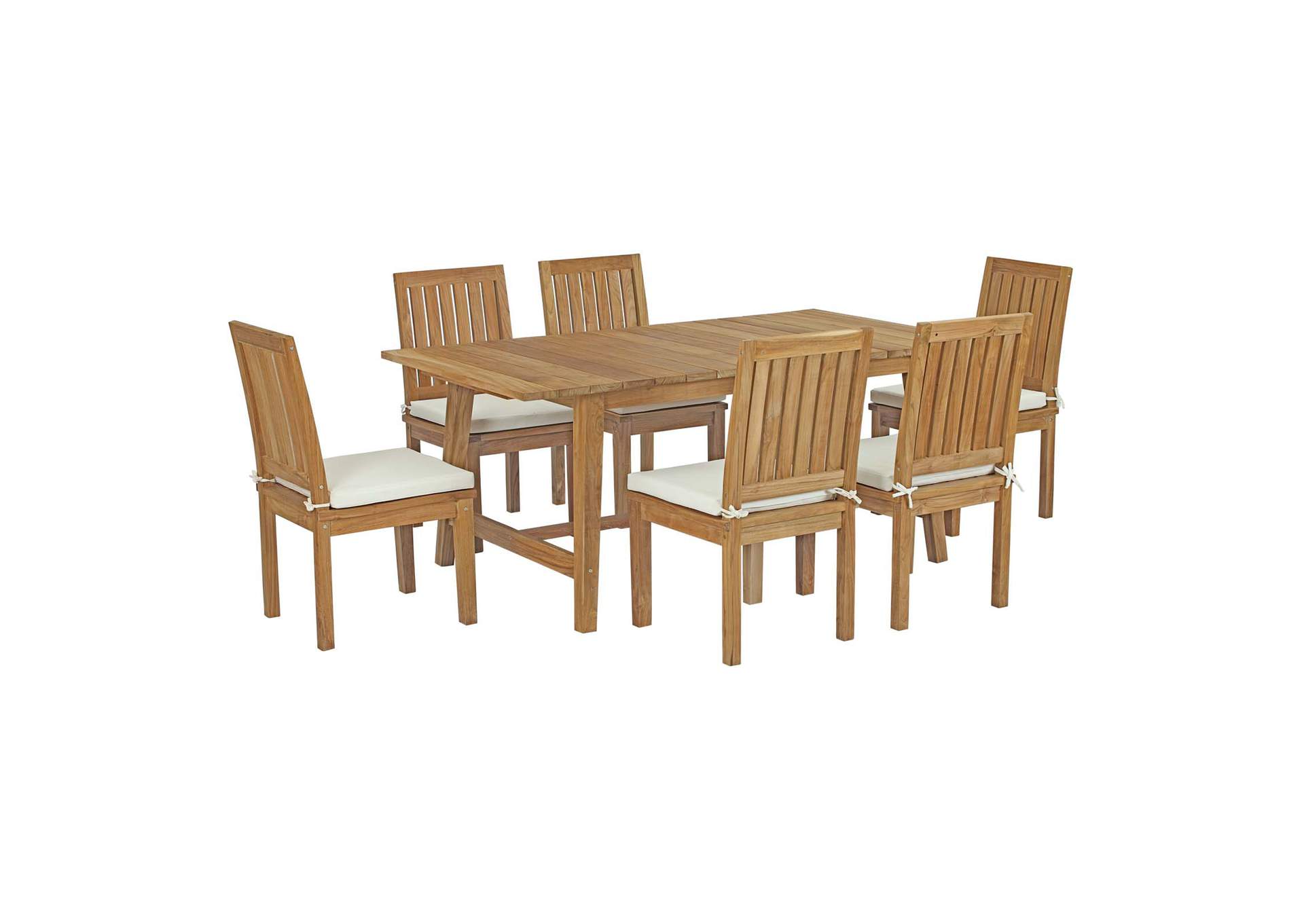 Natural White Marina 7 Piece Outdoor Patio Teak Dining Set,Modway