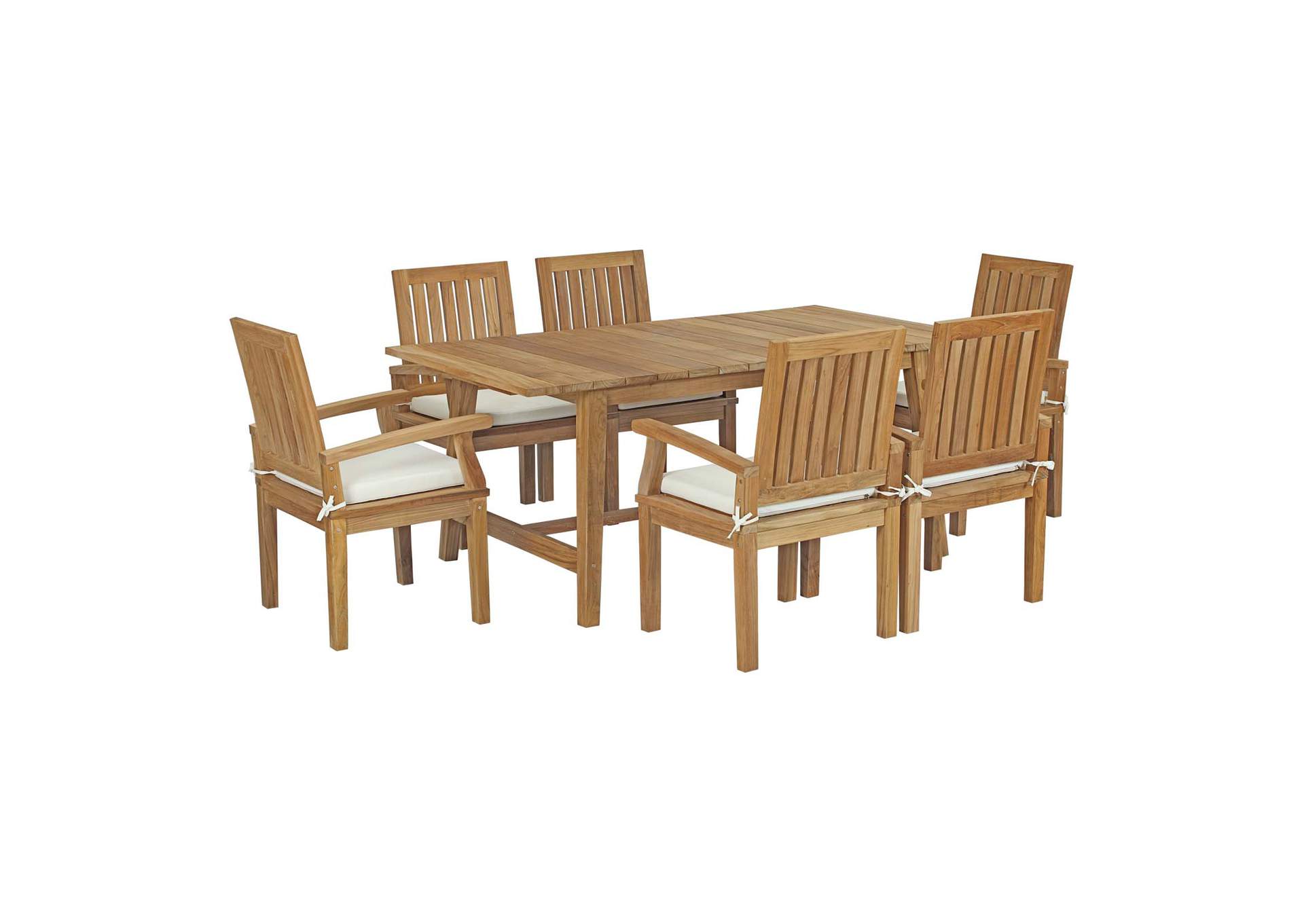 Natural White Marina 7 Piece Outdoor Patio Teak Dining Set,Modway