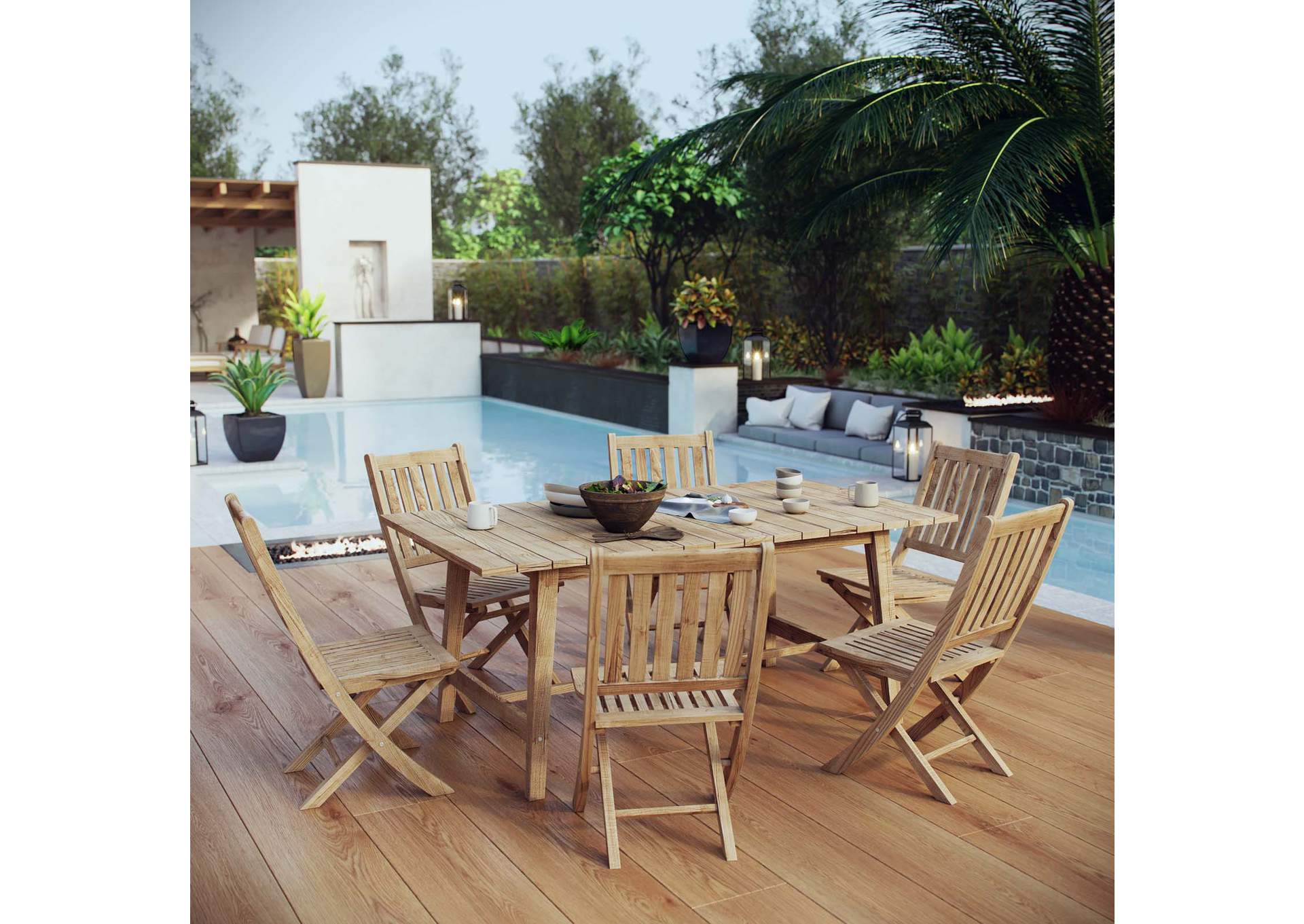 Natural Marina 7 Piece Outdoor Patio Teak Dining Set,Modway