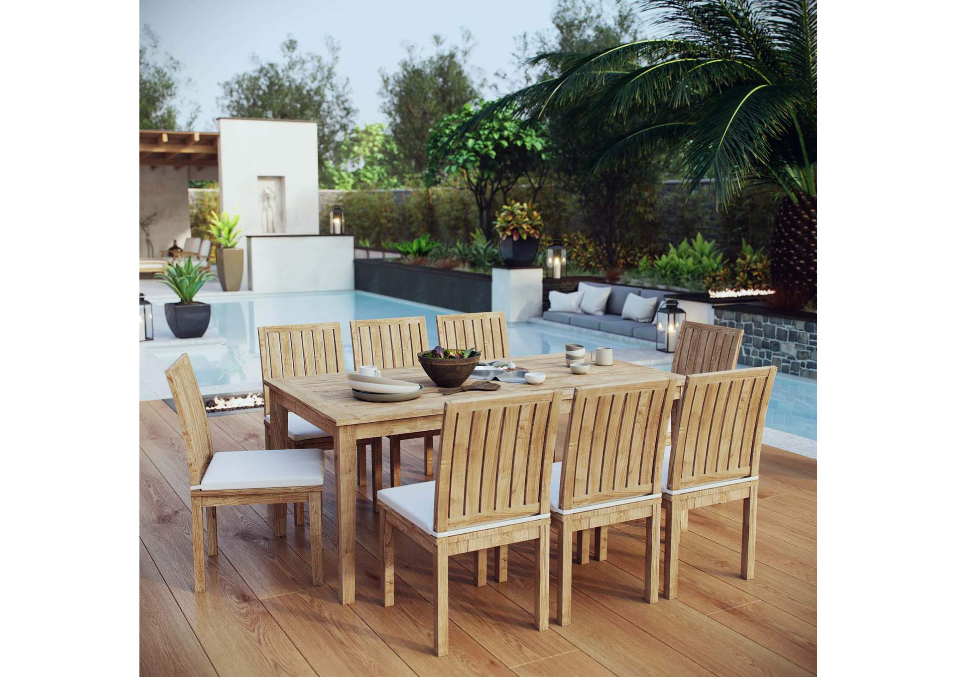 Natural White Marina 9 Piece Outdoor Patio Teak Dining Set,Modway