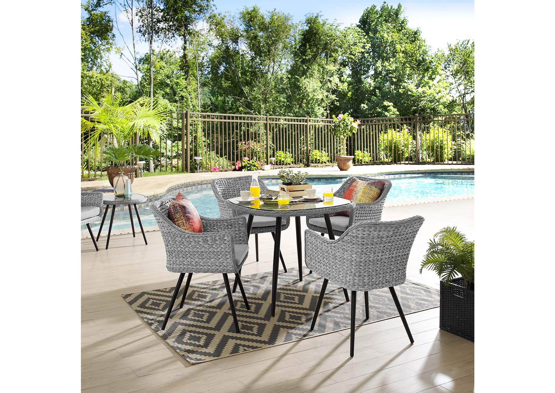 Gray Gray Endeavor 5 Piece Outdoor Patio Wicker Rattan Dining Set,Modway