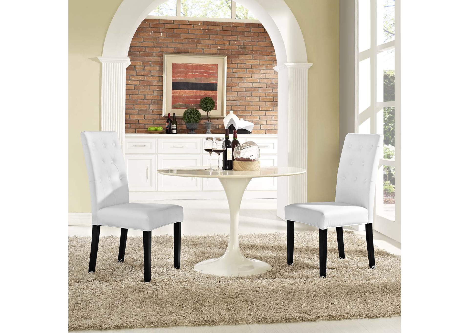 White Confer Dining Side Chair Vinyl [Set of 2],Modway