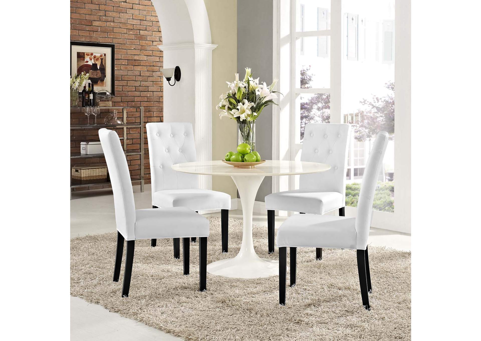 White Confer Dining Side Chair Vinyl [Set of 4],Modway