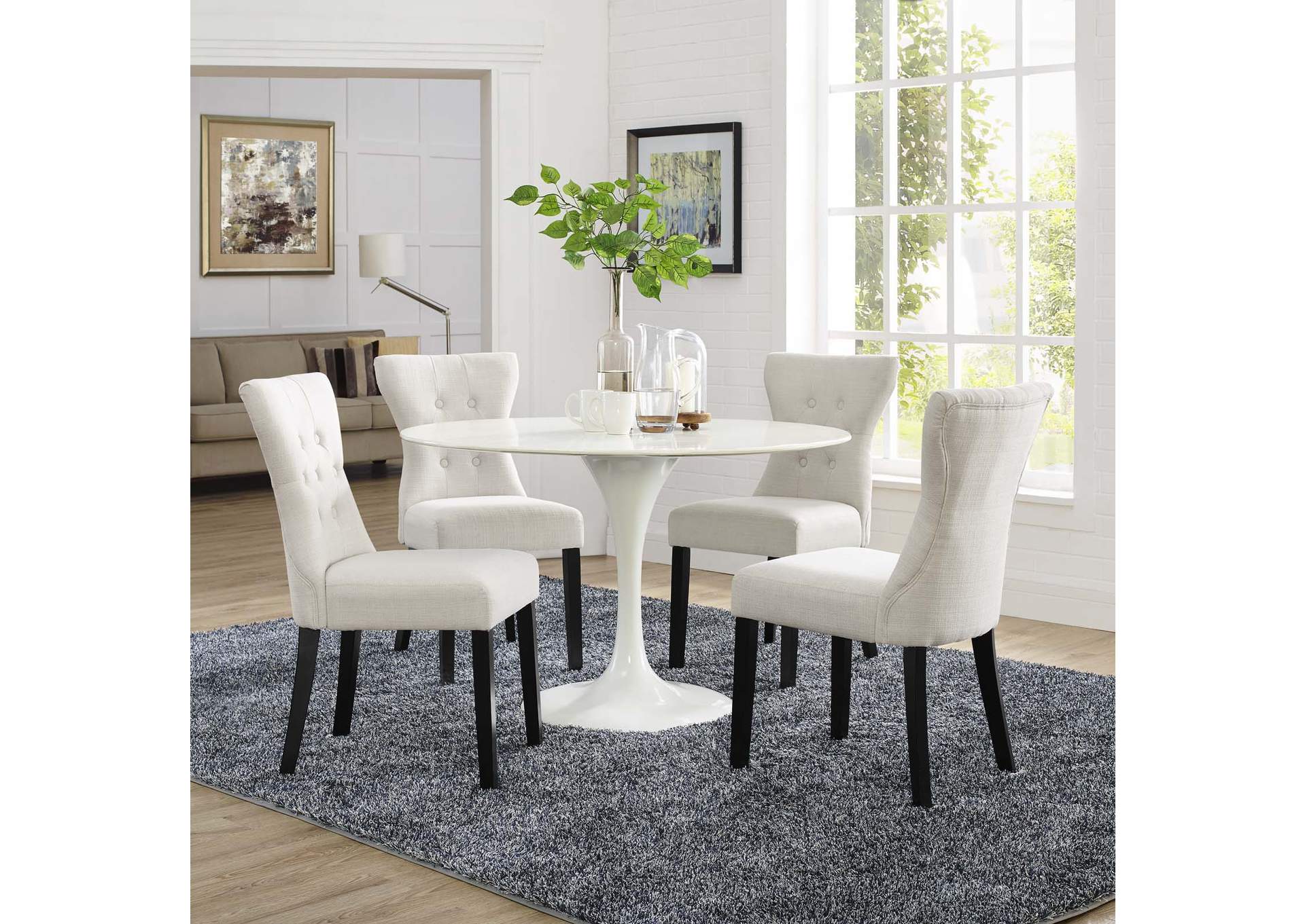 Beige Silhouette Dining Side Chairs Upholstered Fabric [Set of 4],Modway