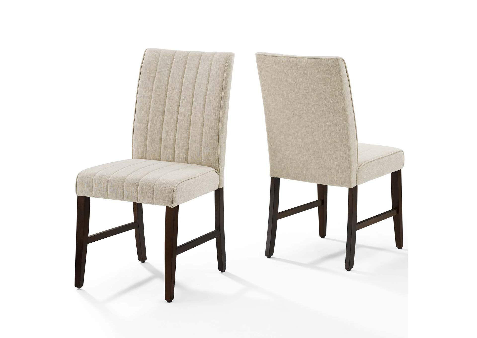 Beige Motivate Channel Tufted Upholstered Fabric Dining Chair [Set of 2],Modway