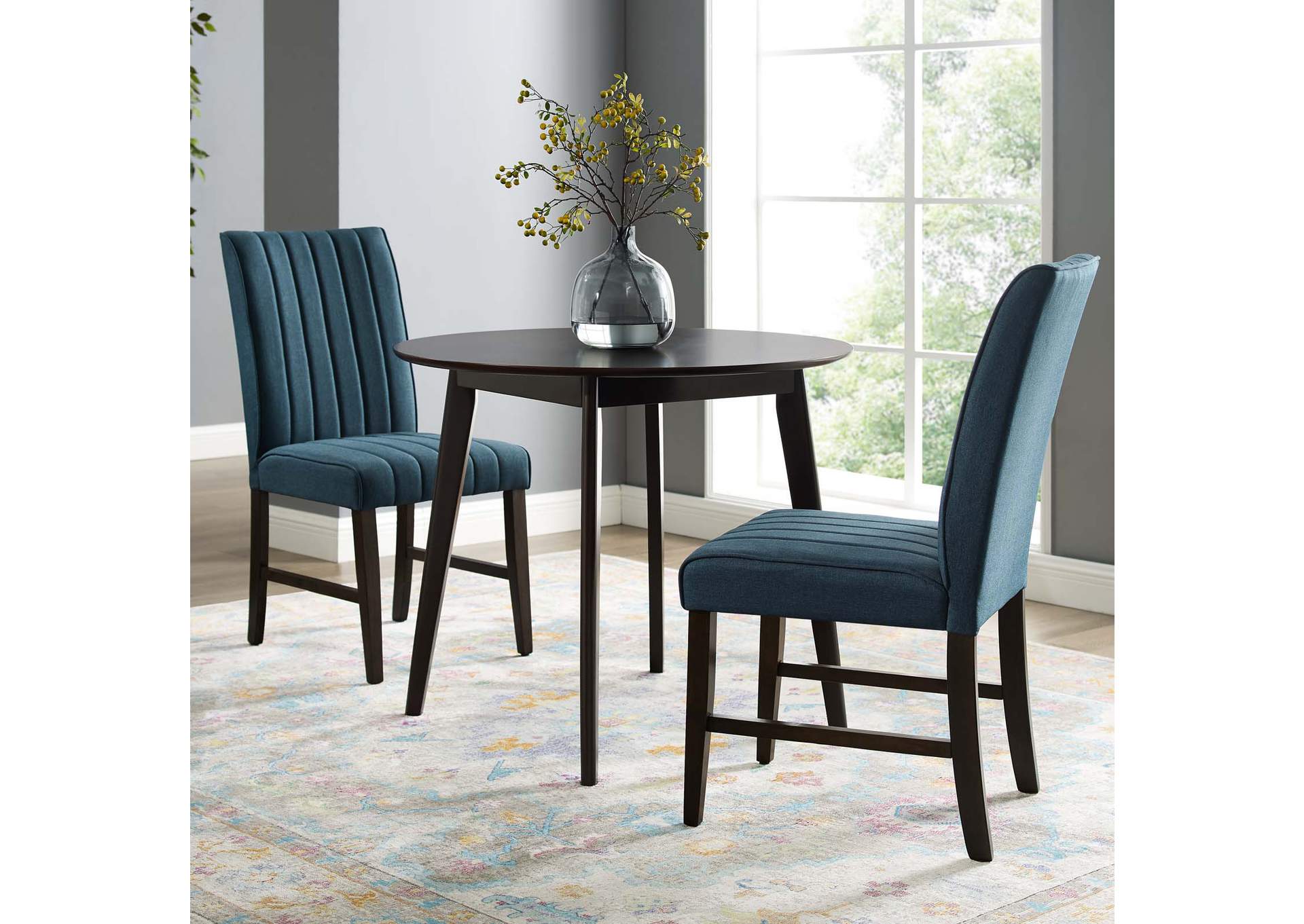 Blue Motivate Channel Tufted Upholstered Fabric Dining Chair [Set of 2],Modway