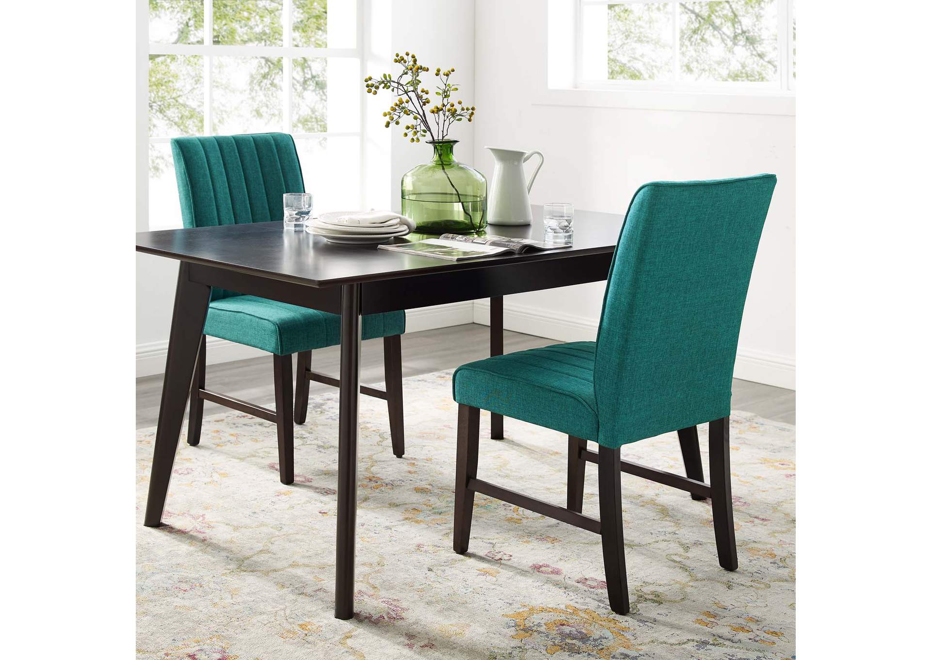 Teal Motivate Channel Tufted Upholstered Fabric Dining Chair [Set of 2],Modway