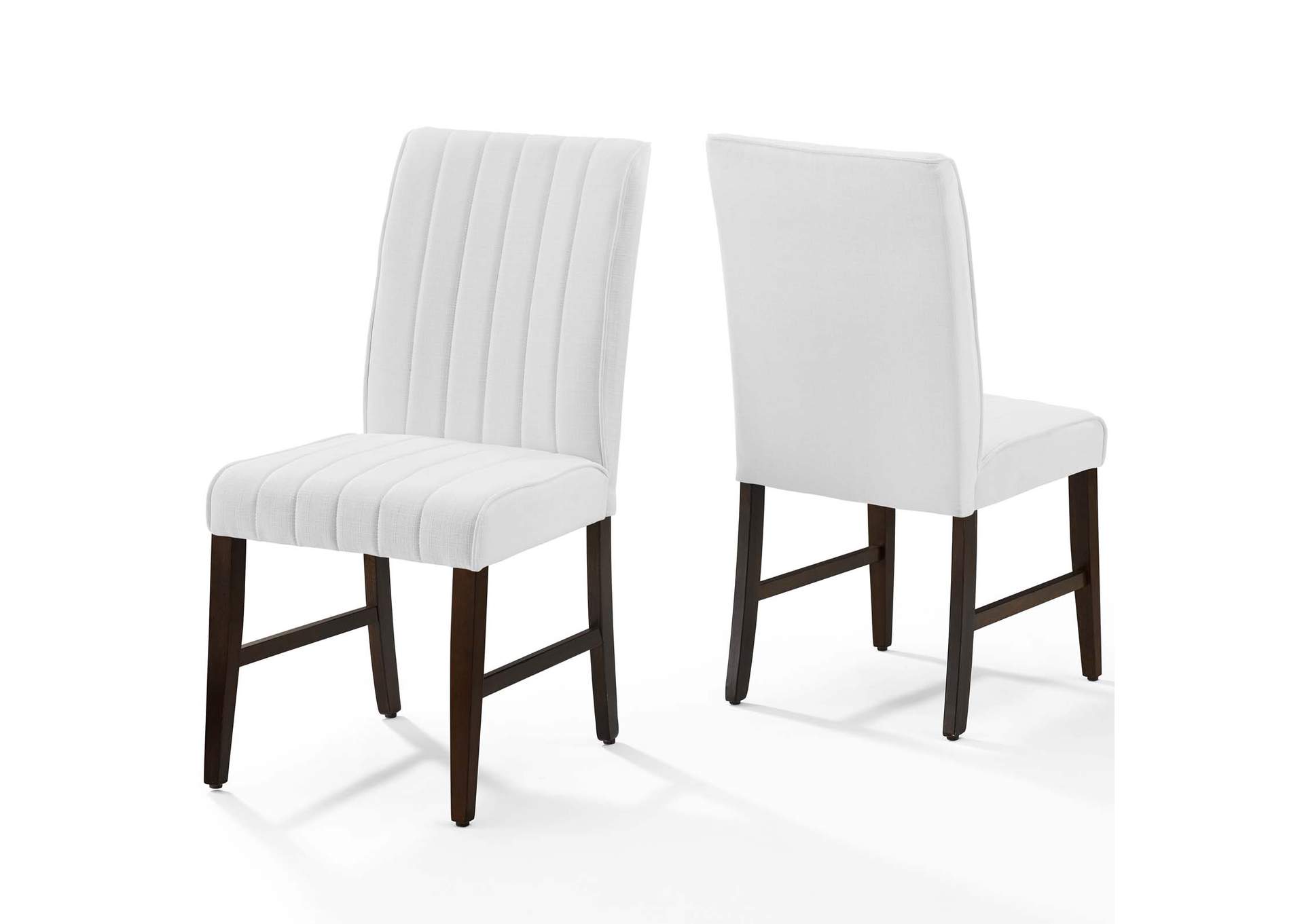 White Motivate Channel Tufted Upholstered Fabric Dining Chair [Set of 2],Modway