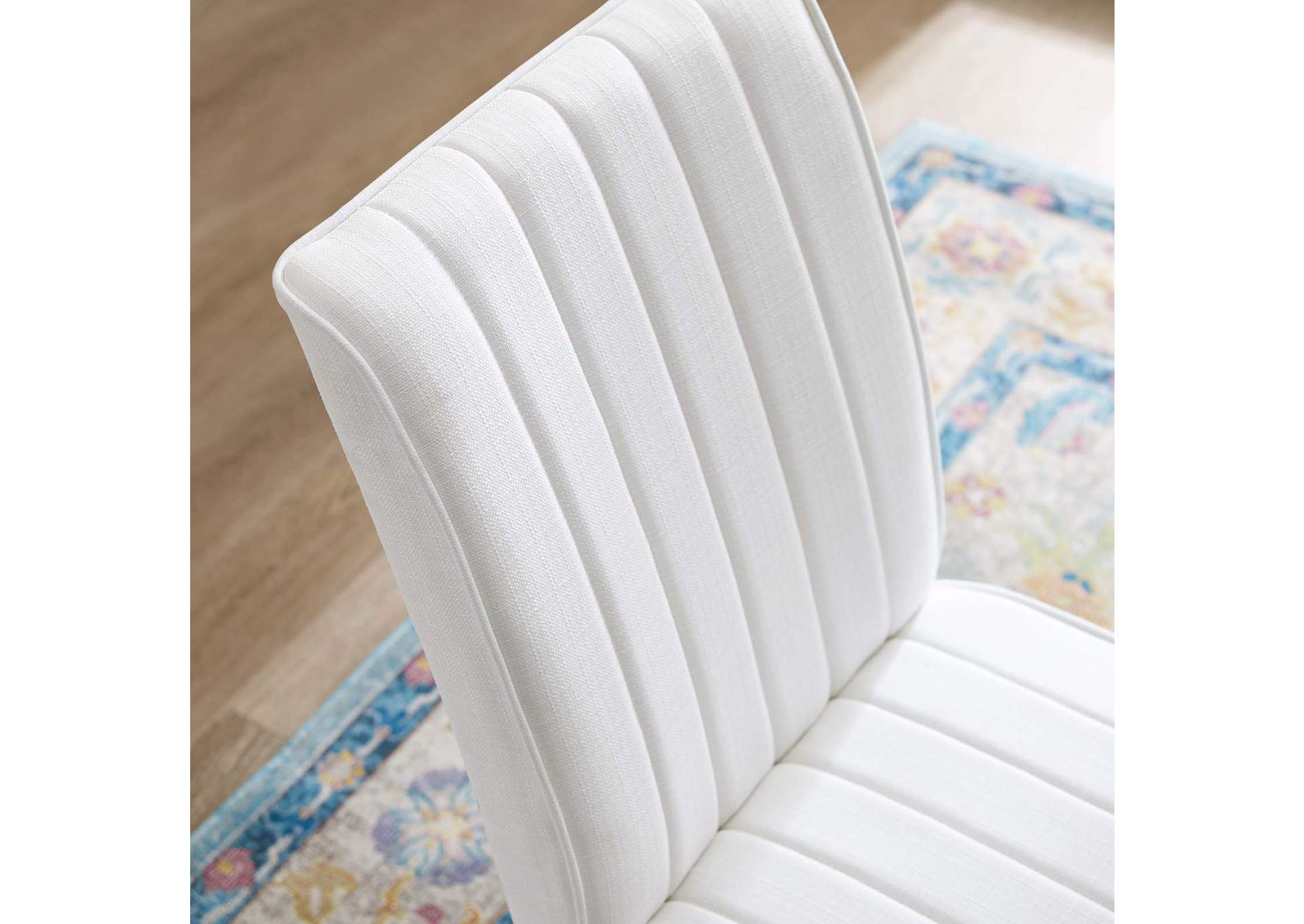 White Motivate Channel Tufted Upholstered Fabric Dining Chair [Set of 2],Modway