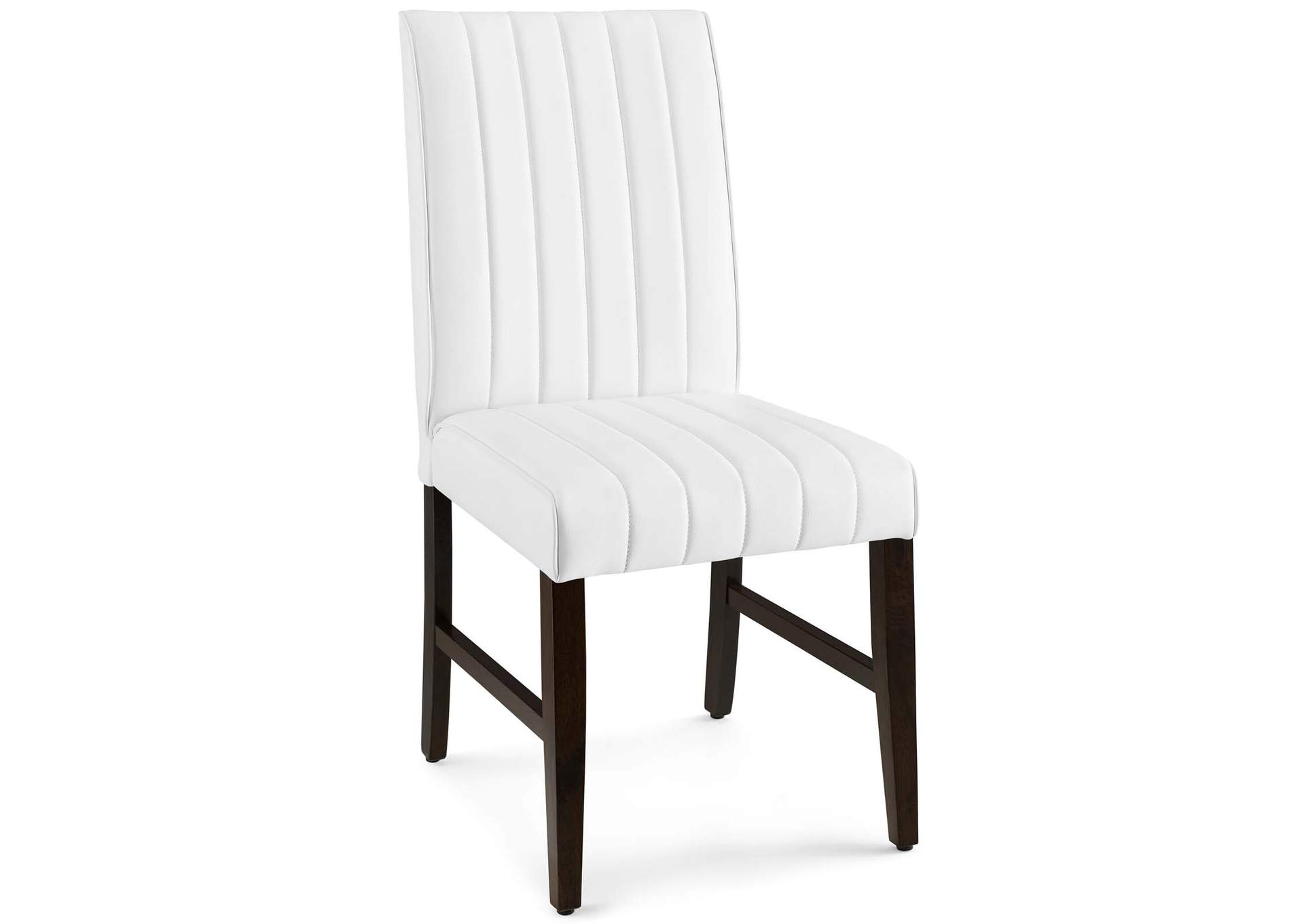 White Motivate Channel Tufted Upholstered Faux Leather Dining Chair [Set of 2],Modway