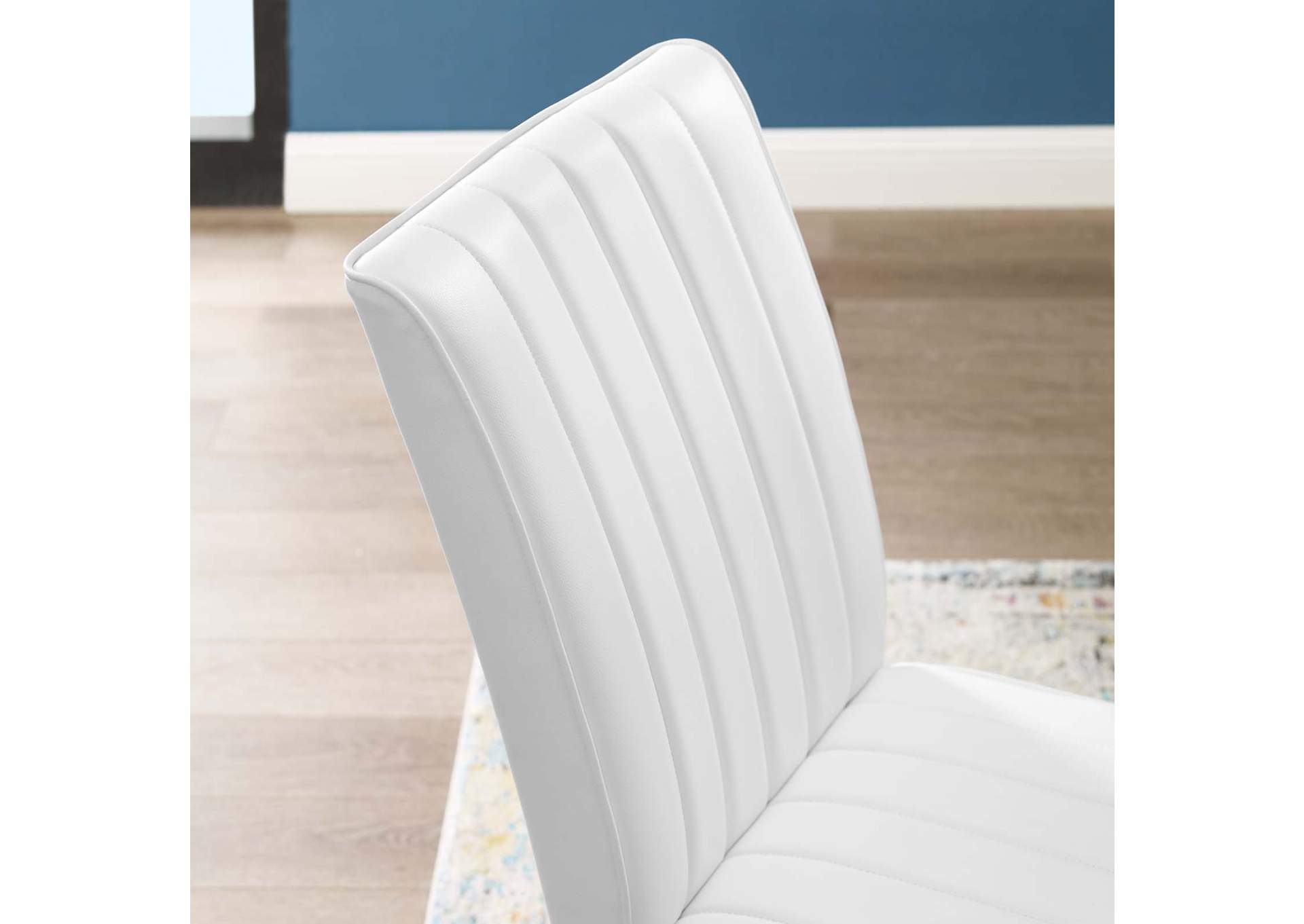 White Motivate Channel Tufted Upholstered Faux Leather Dining Chair [Set of 2],Modway