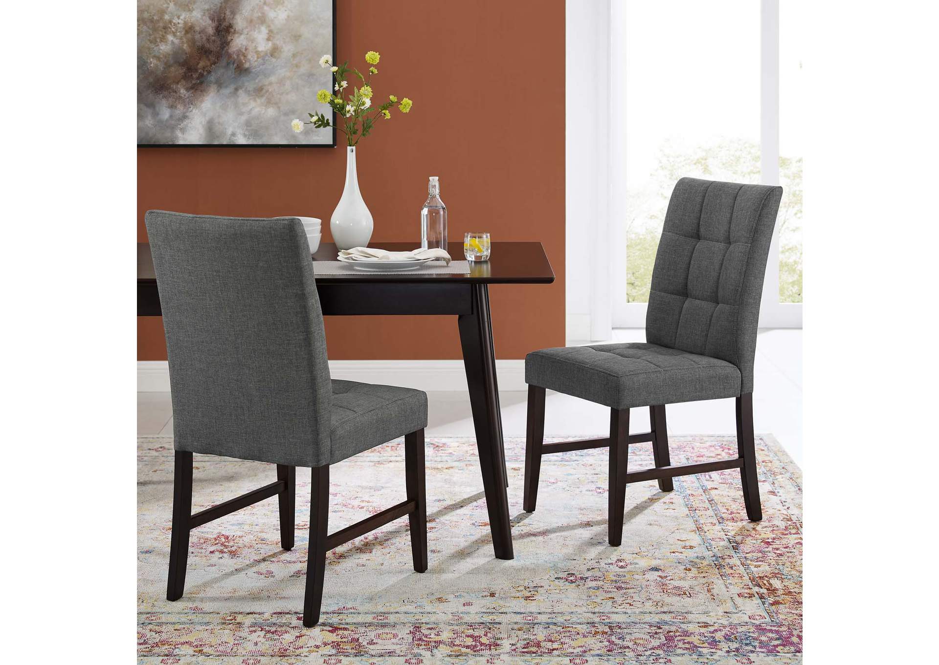 Gray Promulgate Biscuit Tufted Upholstered Fabric Dining Chair [Set of 2],Modway