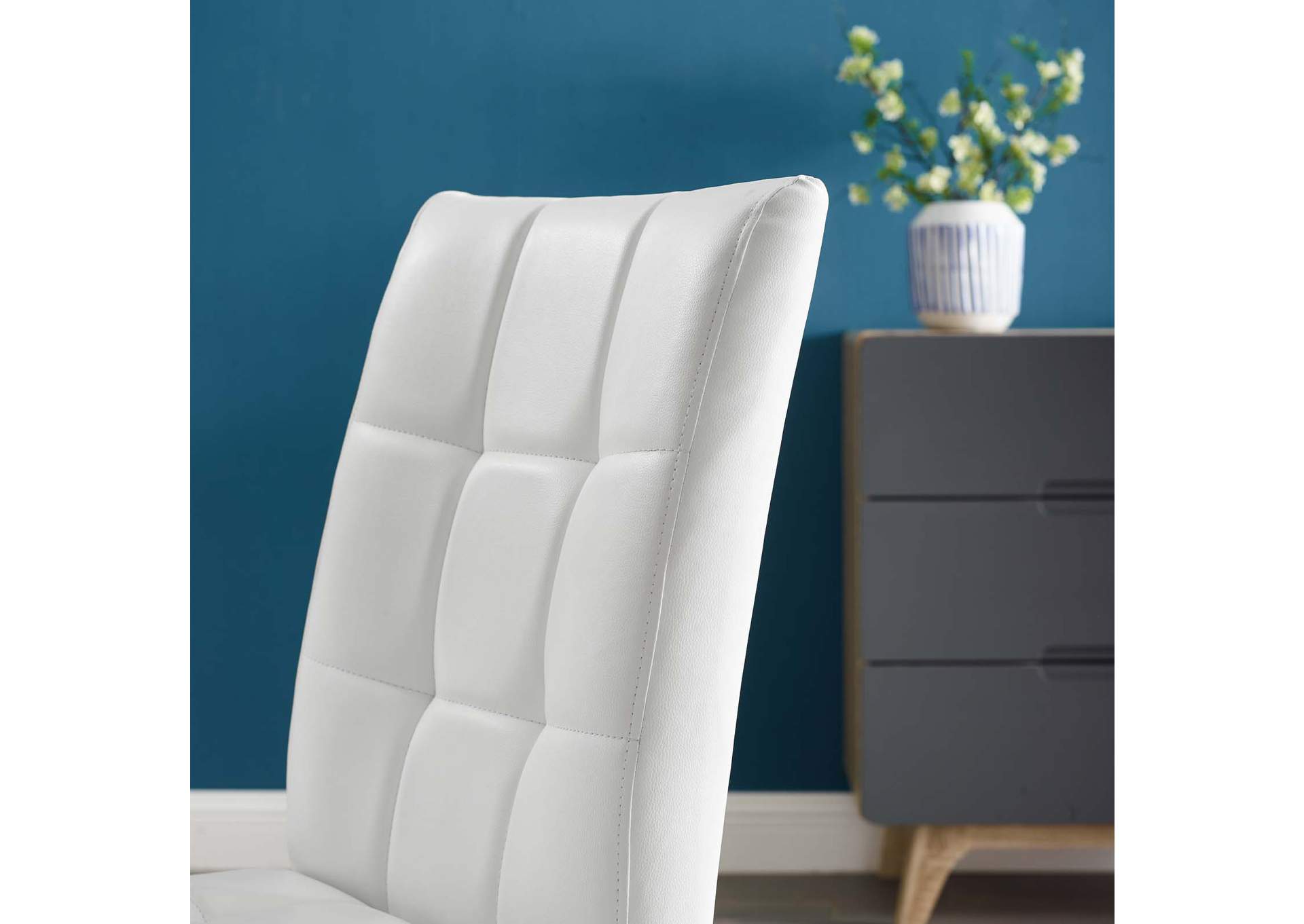 White Promulgate Biscuit Tufted Upholstered Faux Leather Dining Side Chair [Set of 2],Modway