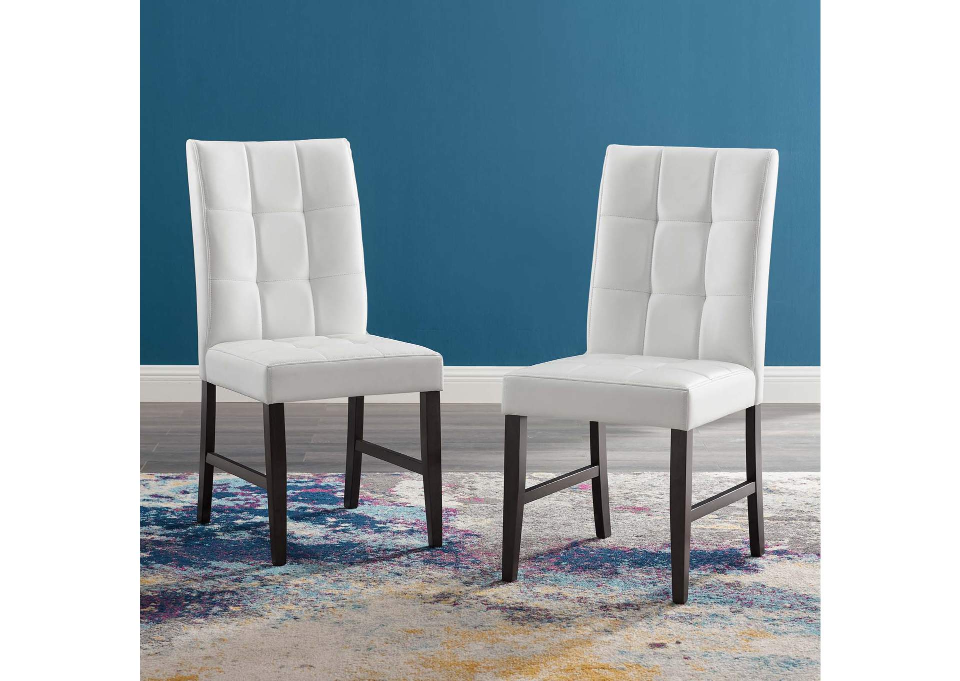 White Promulgate Biscuit Tufted Upholstered Faux Leather Dining Side Chair [Set of 2],Modway