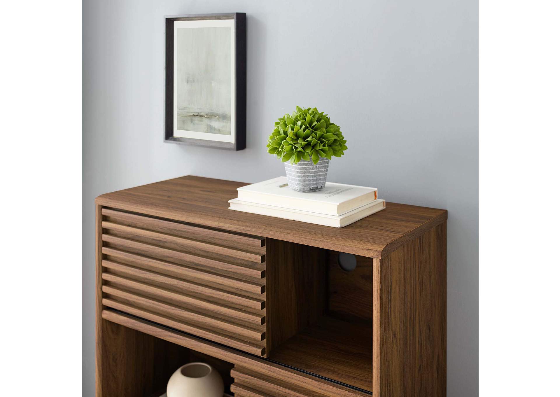 Walnut Render Three-Tier Display Storage Cabinet Stand,Modway