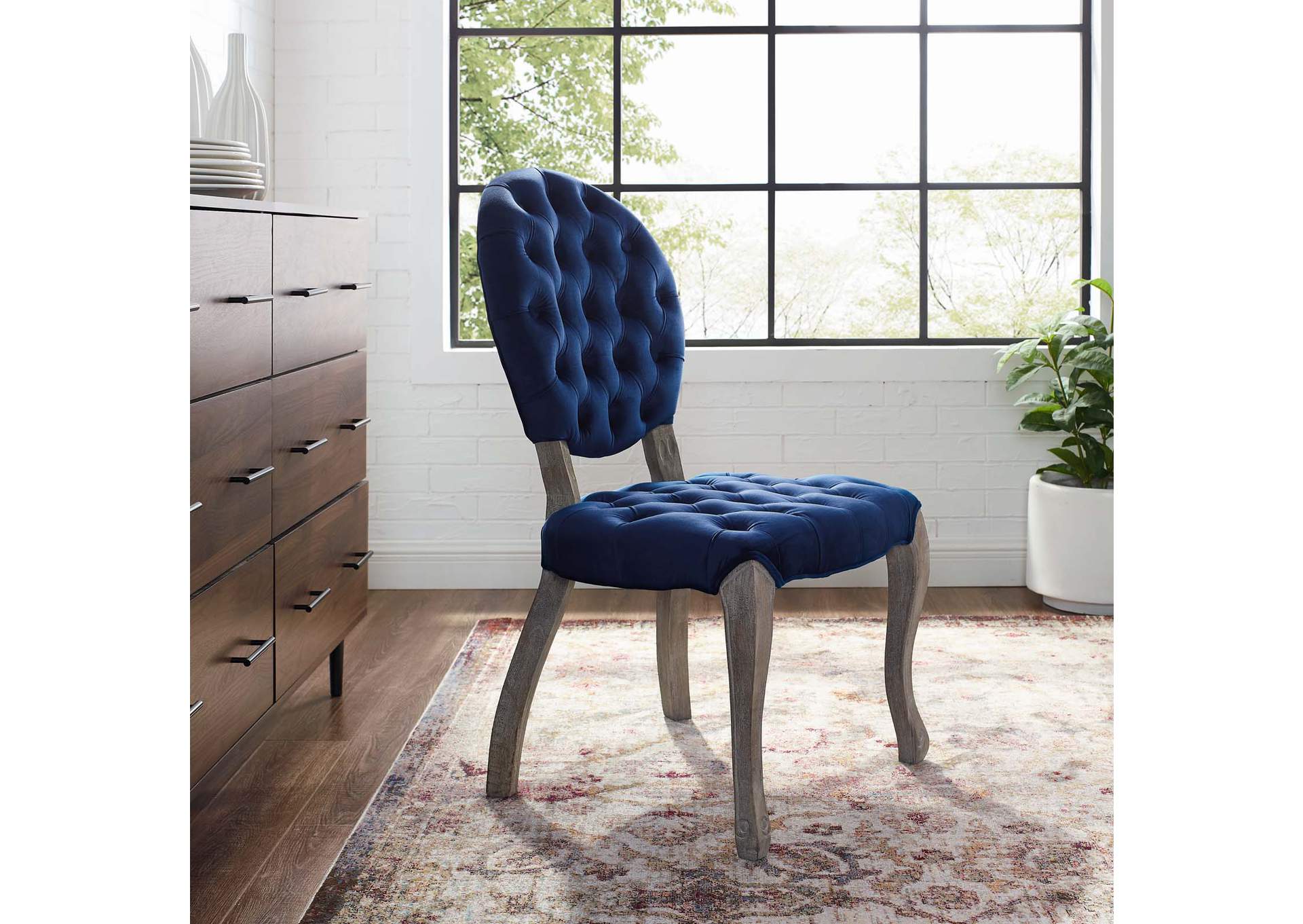 Navy Exhibit French Vintage Dining Performance Velvet Side Chair,Modway