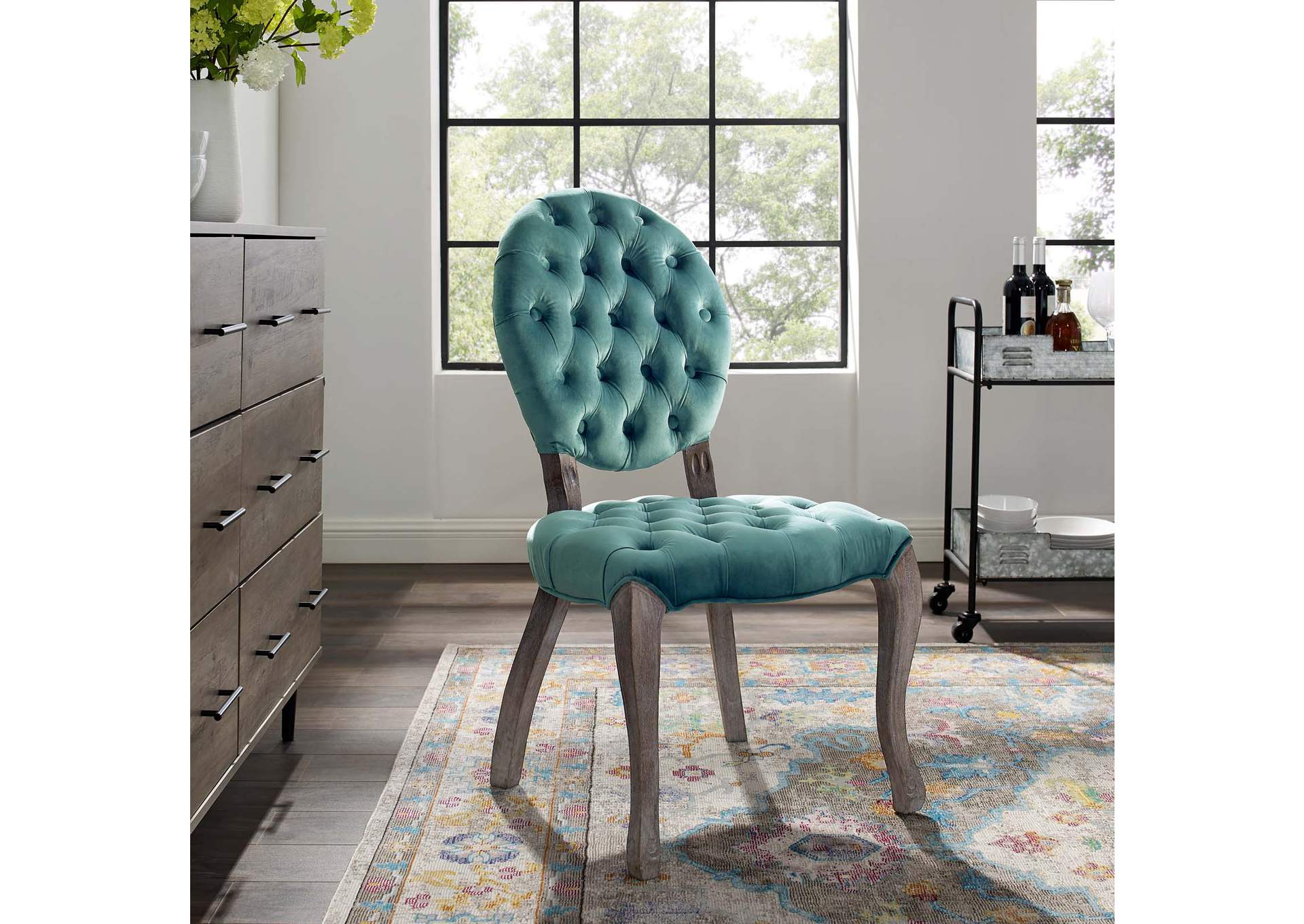 Teal Exhibit French Vintage Dining Performance Velvet Side Chair,Modway