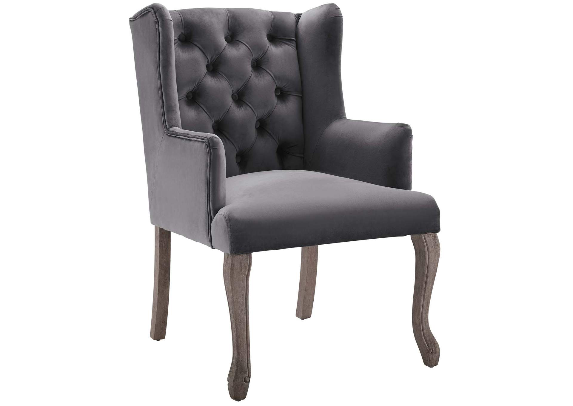 Gray Realm French Vintage Dining Performance Velvet Arm Dining Chair,Modway