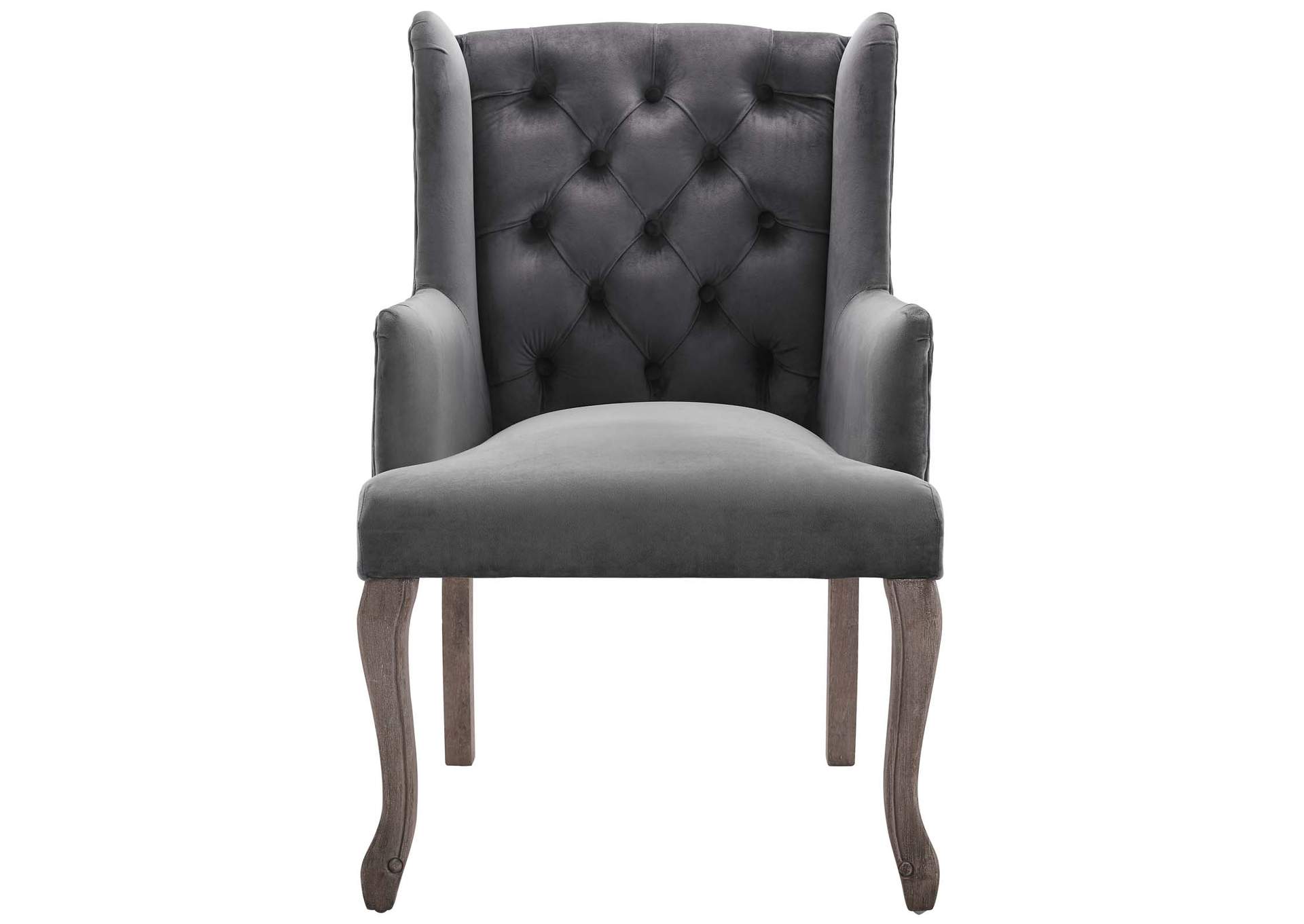 Gray Realm French Vintage Dining Performance Velvet Arm Dining Chair,Modway