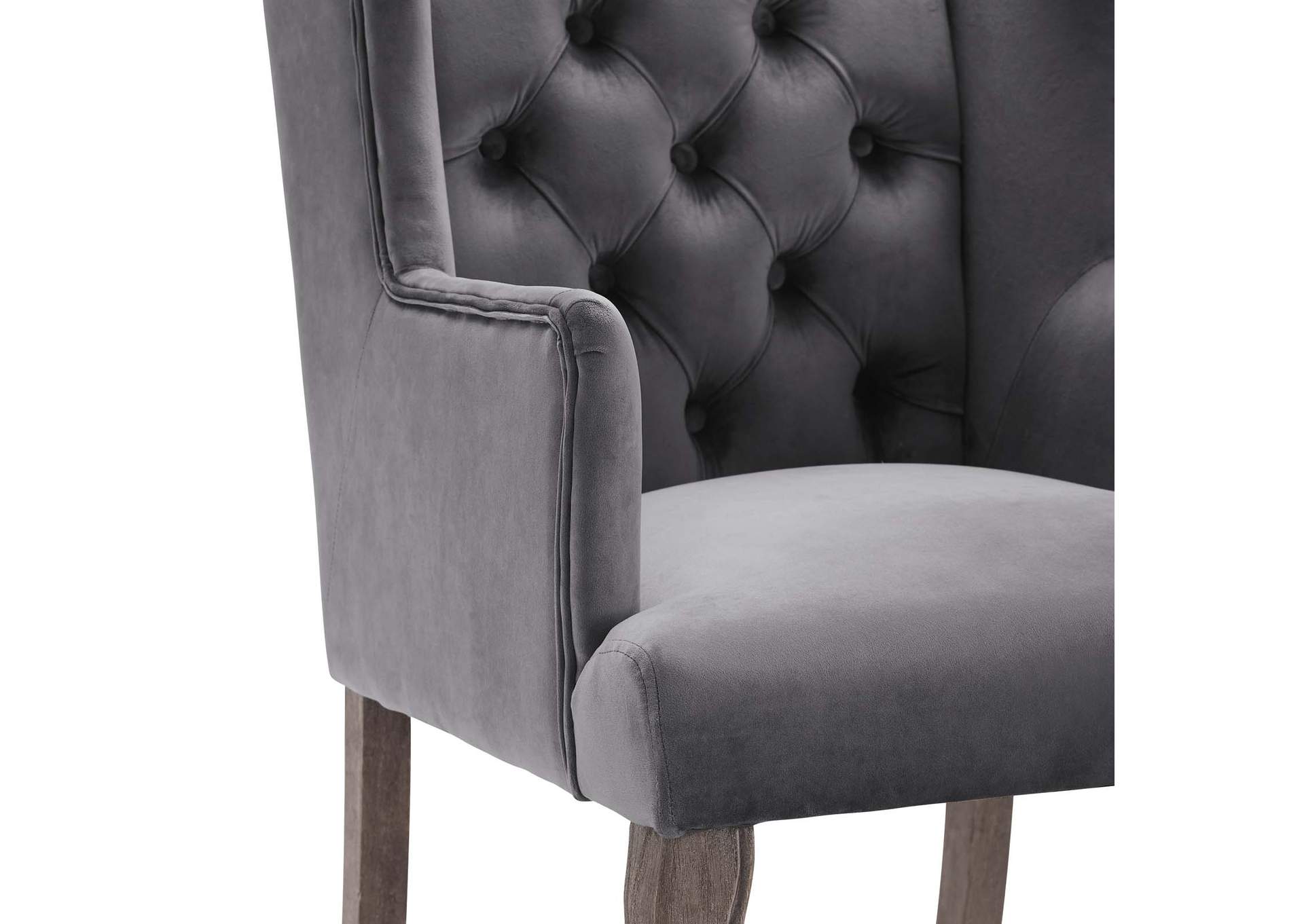 Gray Realm French Vintage Dining Performance Velvet Arm Dining Chair,Modway