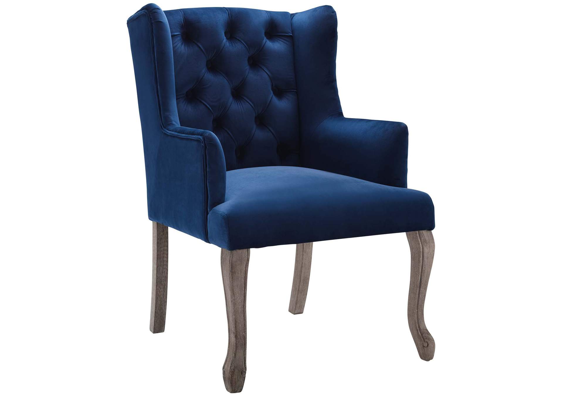 Navy Realm French Vintage Dining Performance Velvet Arm Dining Chair,Modway