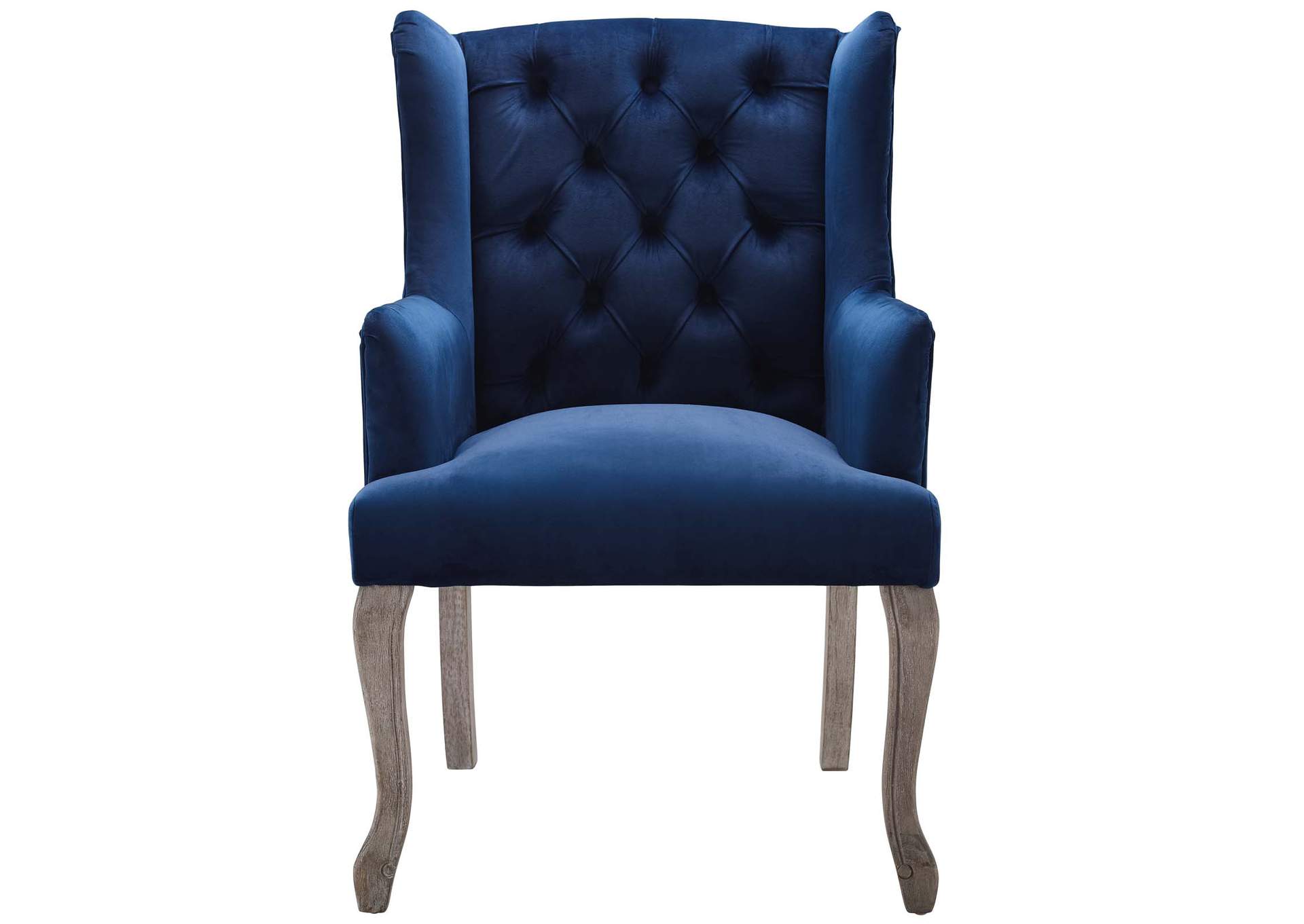 Navy Realm French Vintage Dining Performance Velvet Arm Dining Chair,Modway