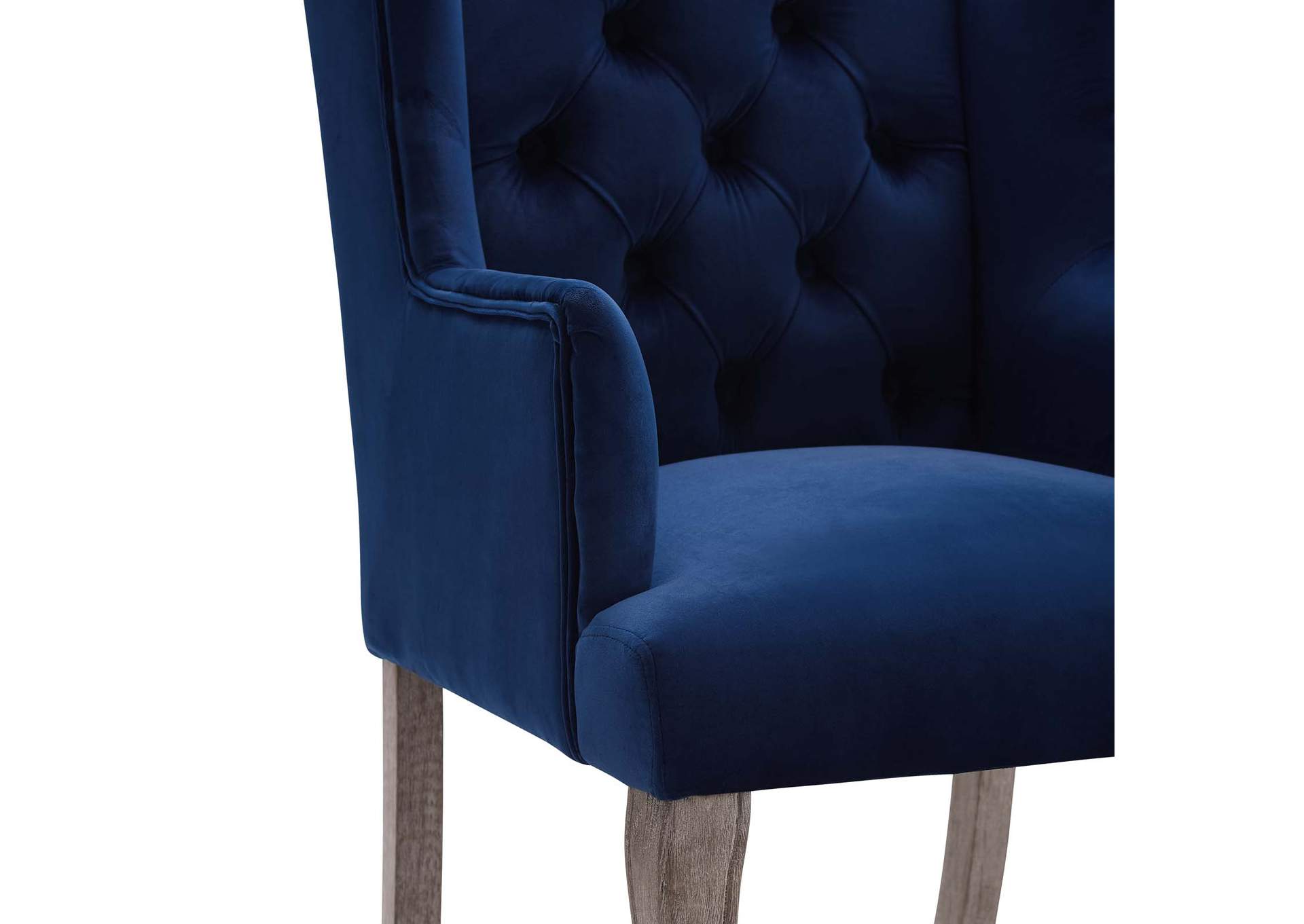 Navy Realm French Vintage Dining Performance Velvet Arm Dining Chair,Modway