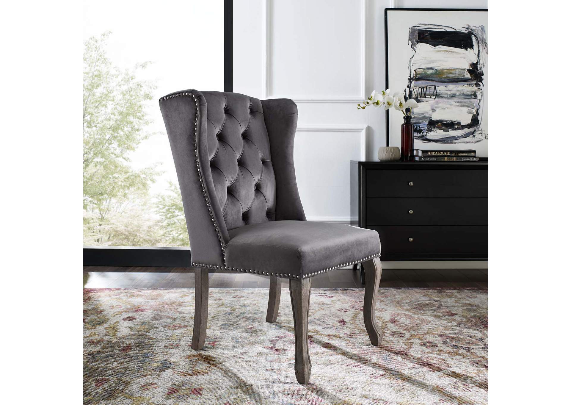 Gray Apprise French Vintage Dining Performance Velvet Side Chair,Modway