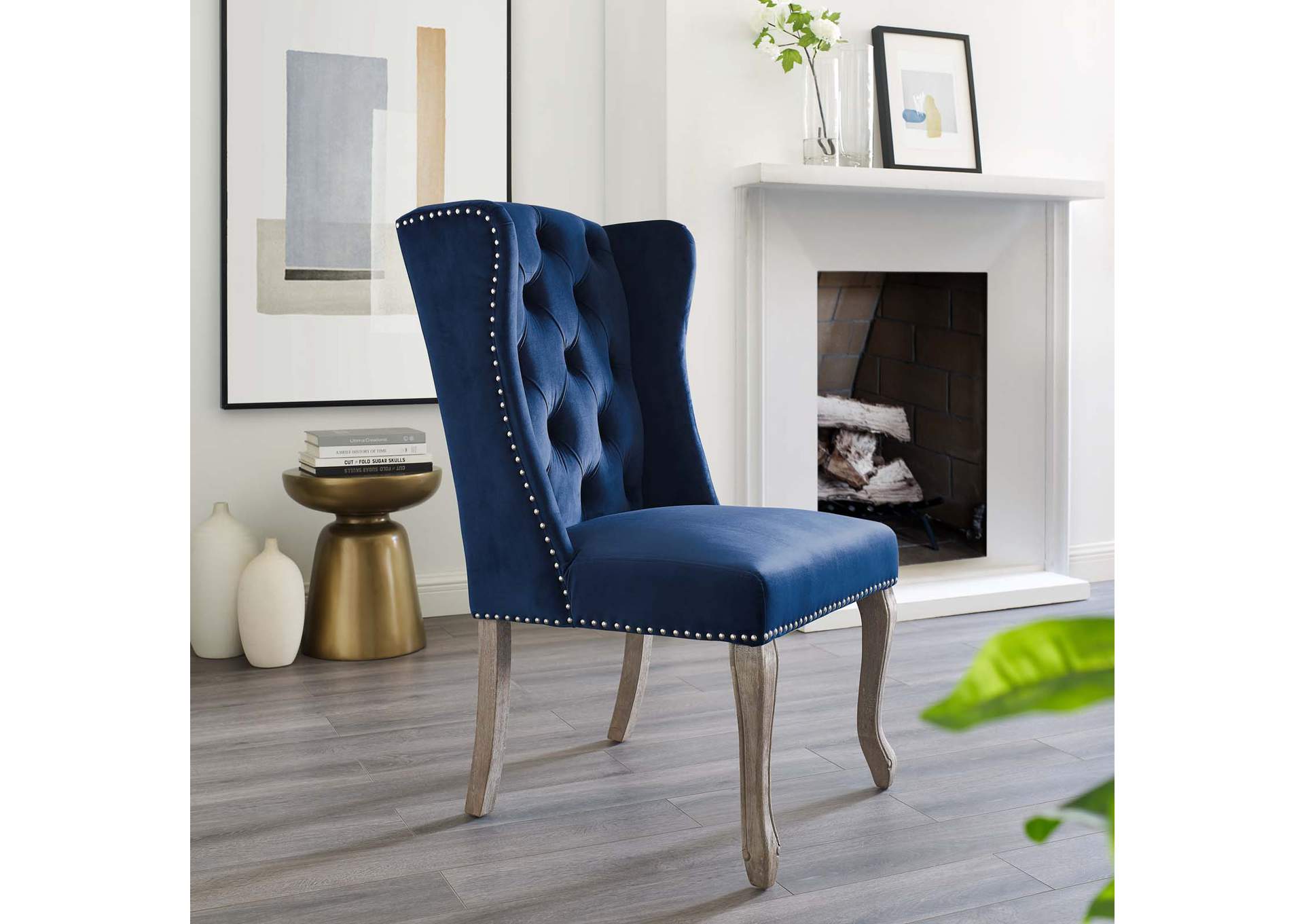 Navy Apprise French Vintage Dining Performance Velvet Side Chair,Modway