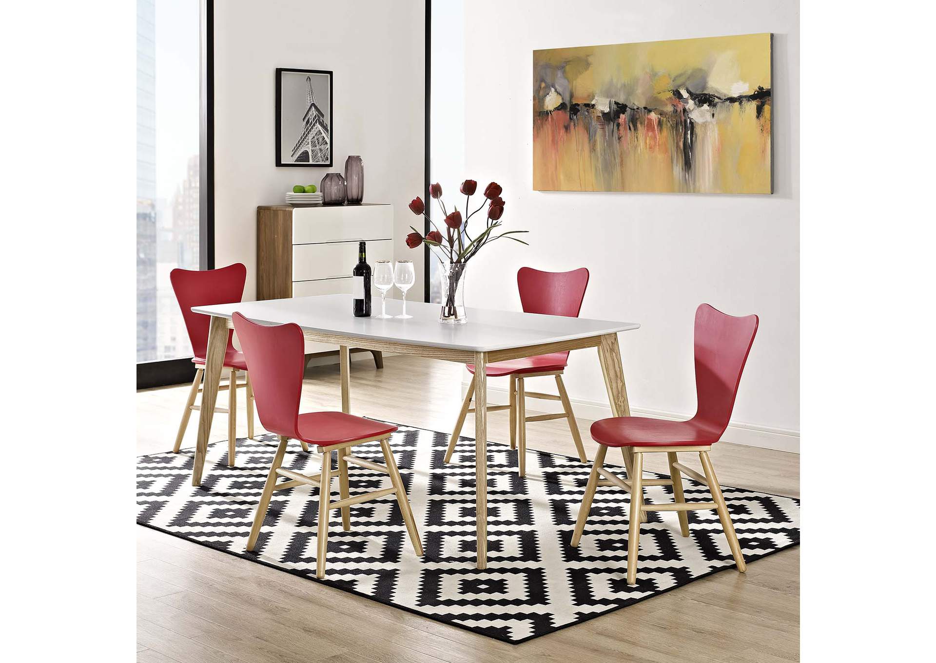 Red Cascade Dining Chair [Set of 4],Modway