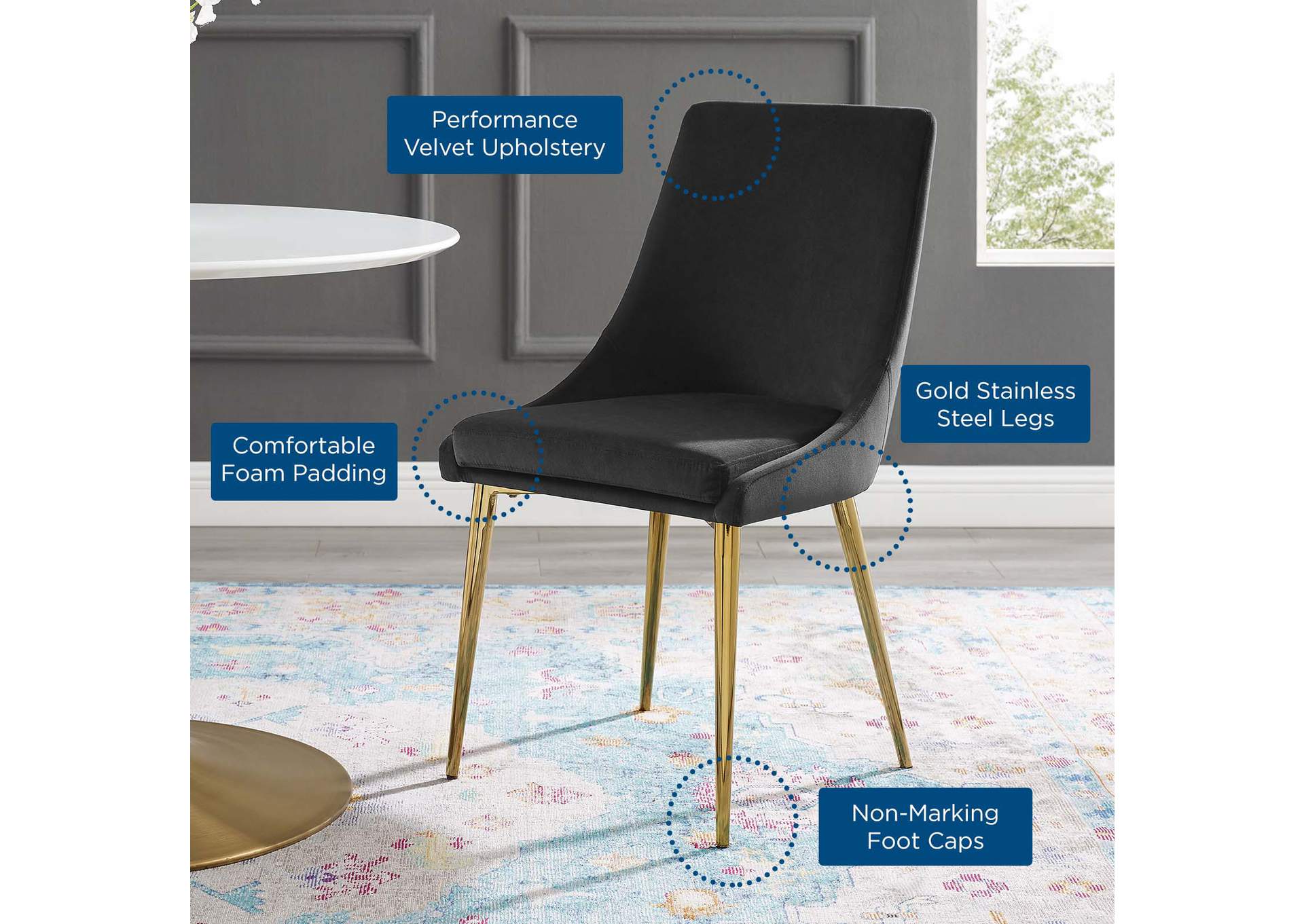 Black Viscount Modern Accent Performance Velvet Dining Chair,Modway